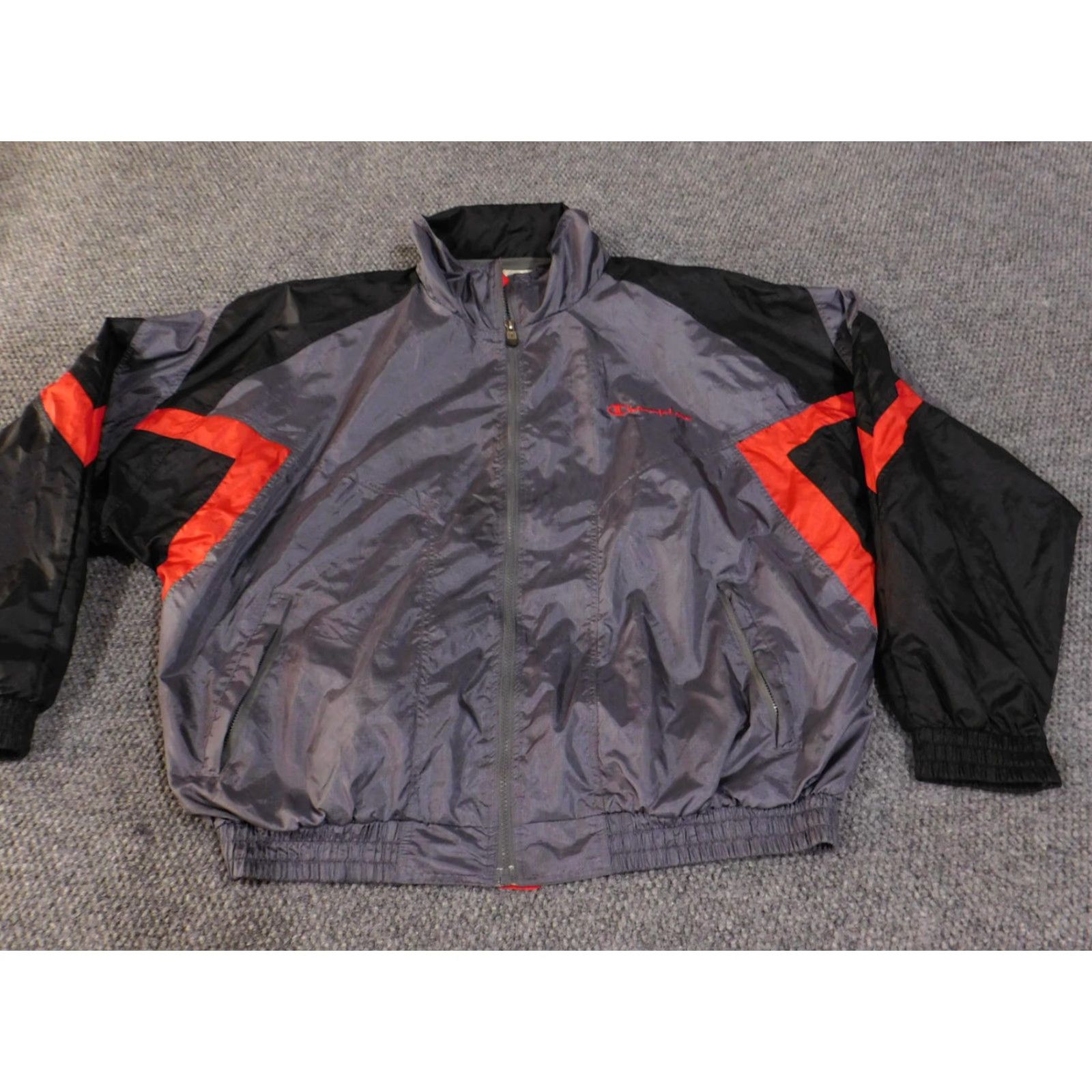 Champion VINTAGE Champion Jacket Mens XL Black Gray Red Nylon Windbreaker Spell Out 90s Size US XL / EU 56 / 4 - 5 Thumbnail