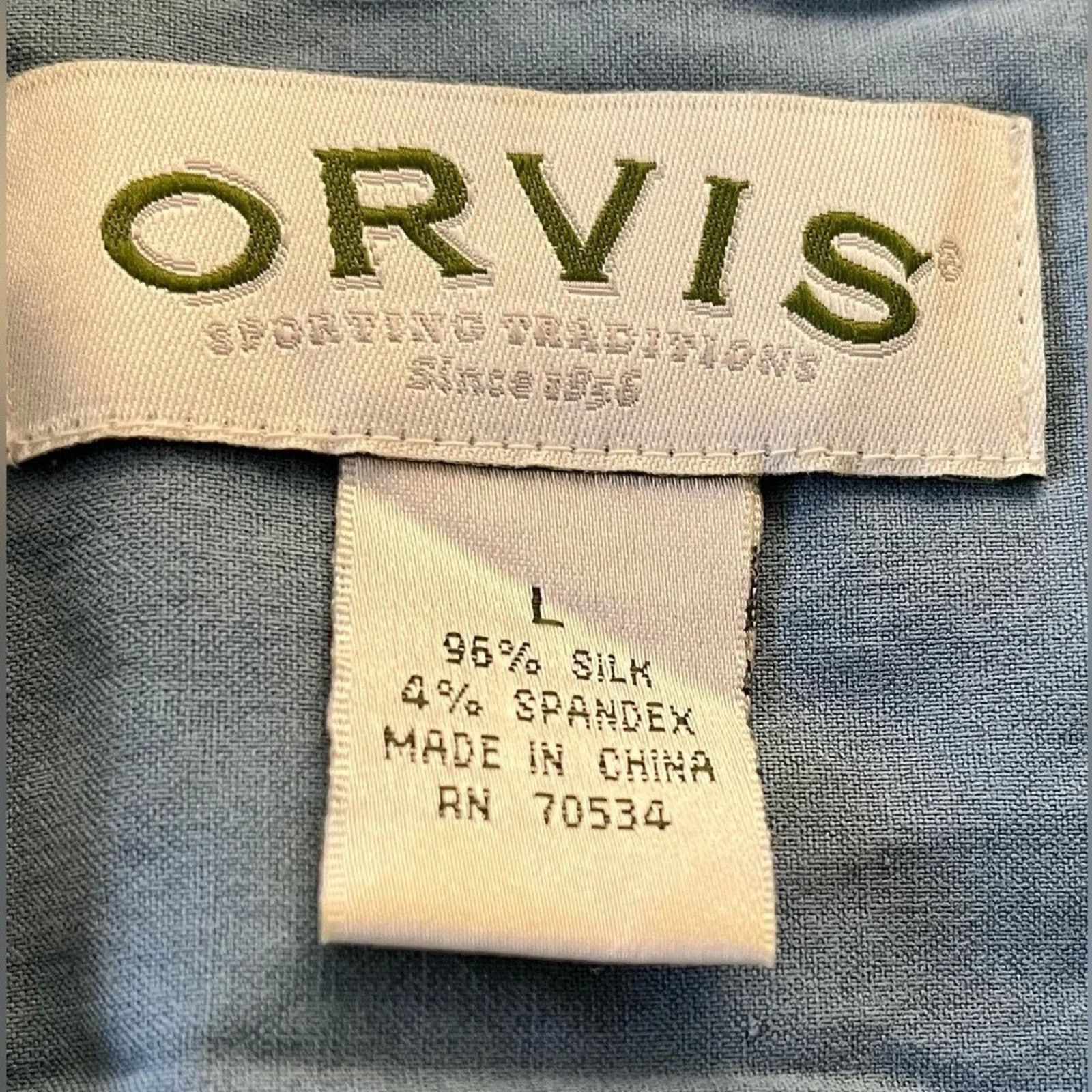 Orvis Orvis men’s blue 100% silk camp shirt, size Large Size US L / EU 52-54 / 3 - 2 Thumbnail