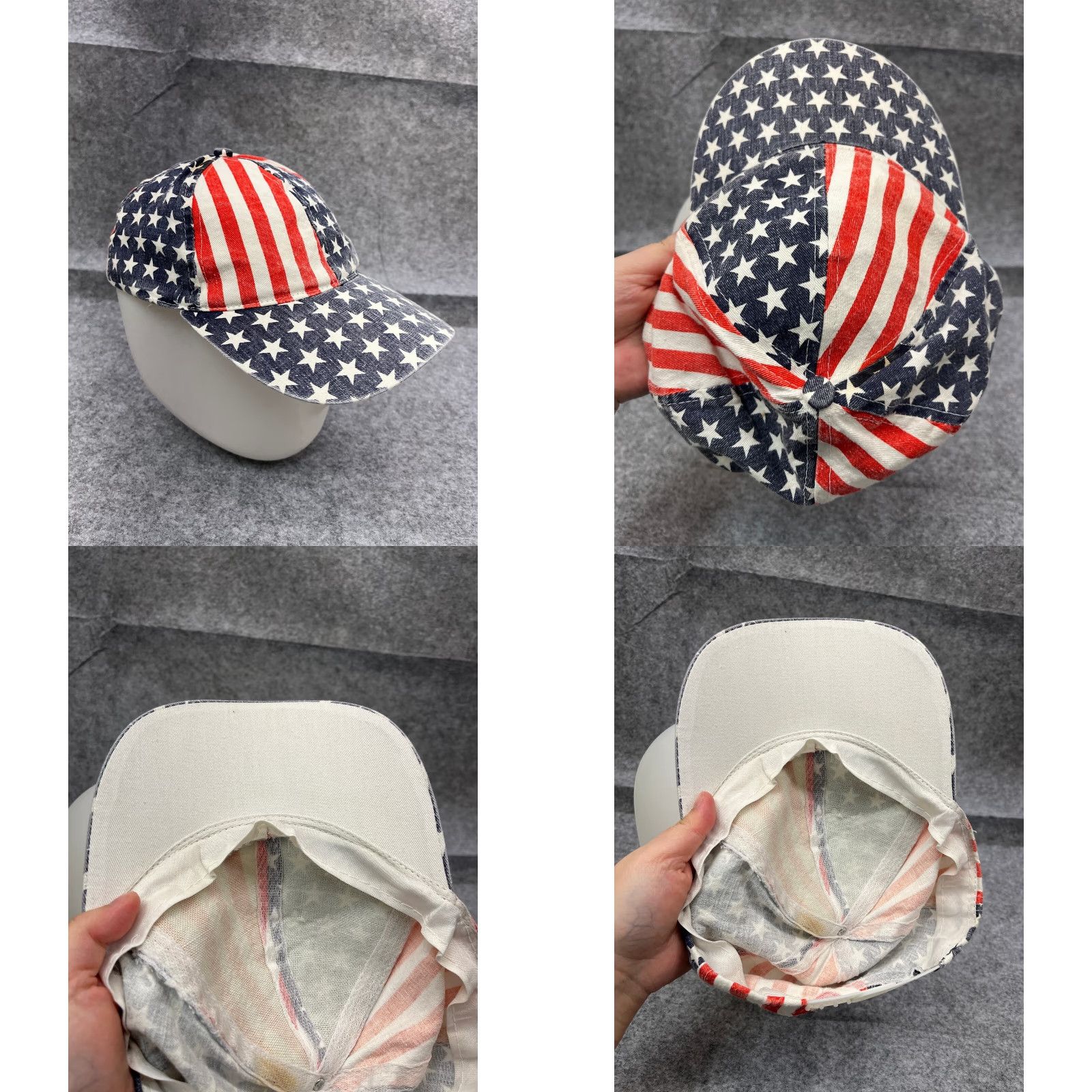 Vintage USA Flag Hat Cap N/A 4th Of July Baseball Cap Unbranded Unisex Adults One Size Blue Cotton Polyester Knit Casual Party/Cocktail Travel Men’s/Women’s Size ONE SIZE - 8 Thumbnail