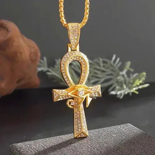 Jewelry x Vintage Iced Out Egyptian Eye Necklace in Gold, Men's