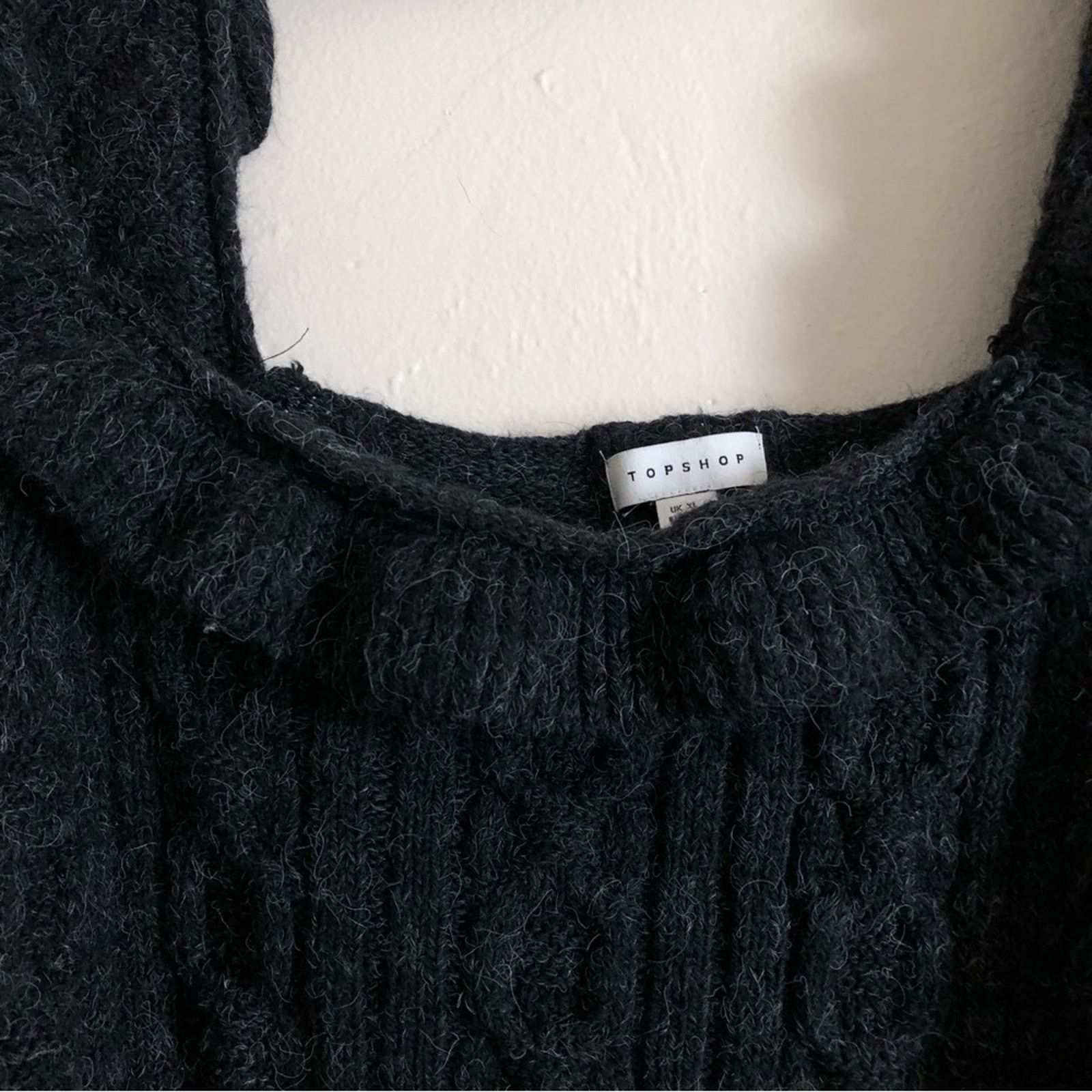 Topshop Topshop Cable Knit Open Back Ruffle Square Neck Gray Sweater Size XL / US 12-14 / IT 48-50 - 5 Thumbnail