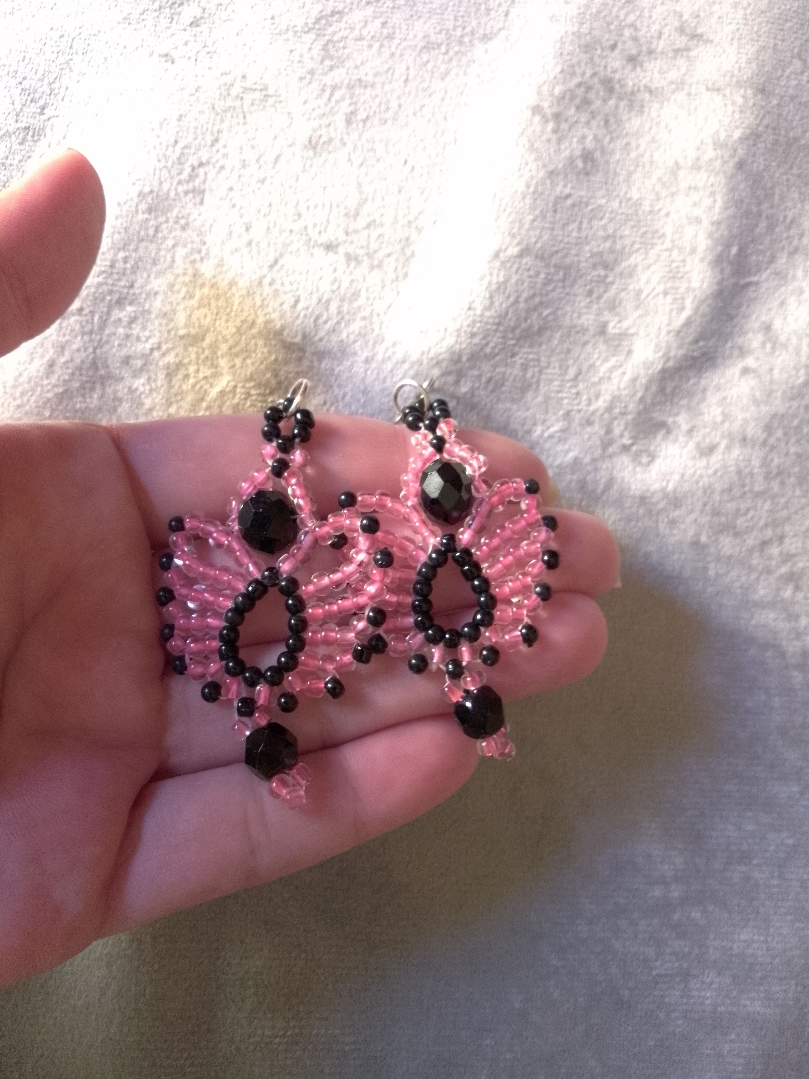 Handmade Necklace Braided Pink Black Earrings Crystals Elegant Size ONE SIZE - 3 Thumbnail
