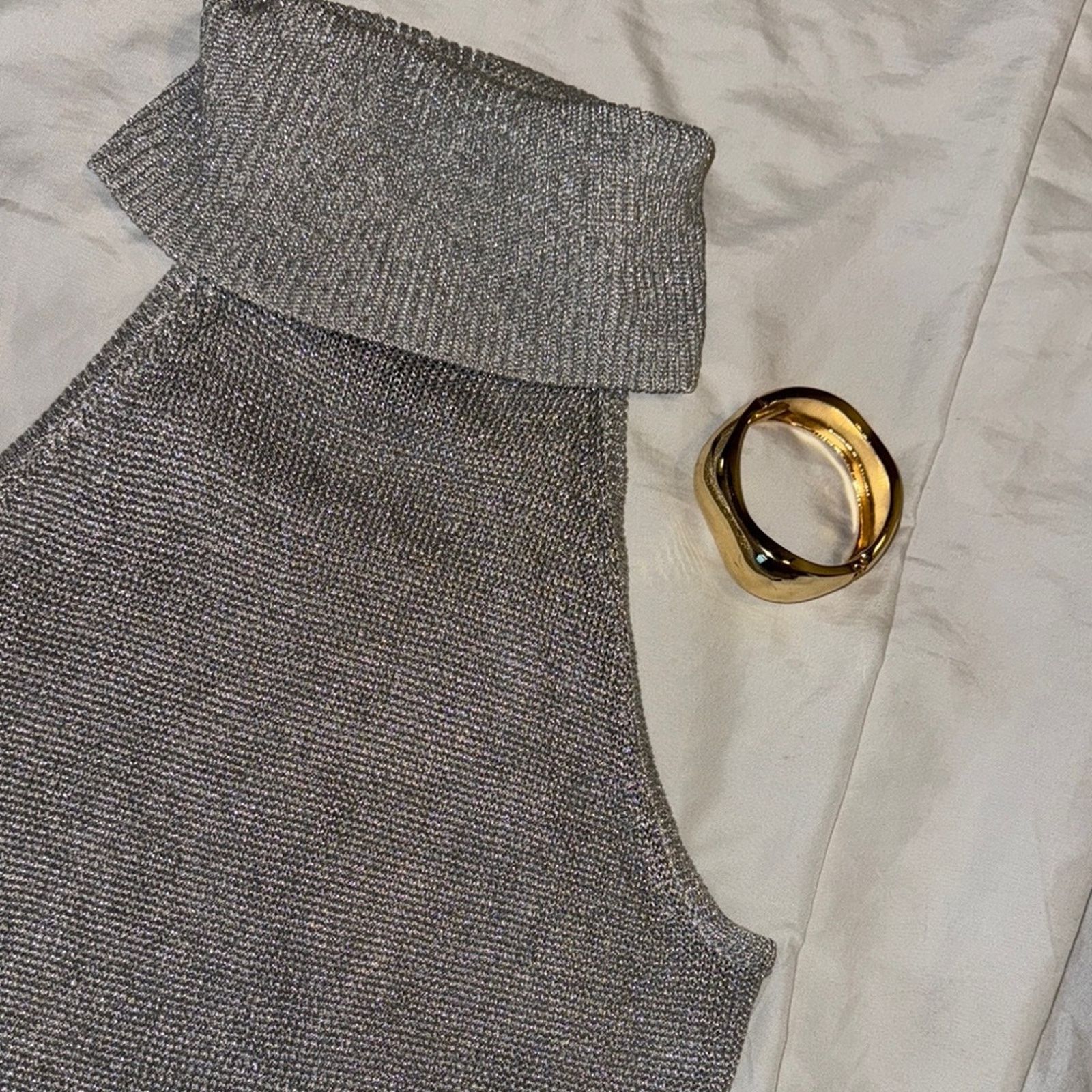 Guess GUESS Silver Glitter Knit Turtleneck Sleeveless Top Stretchy Size XS / US 0-2 / IT 36-38 - 6 Thumbnail