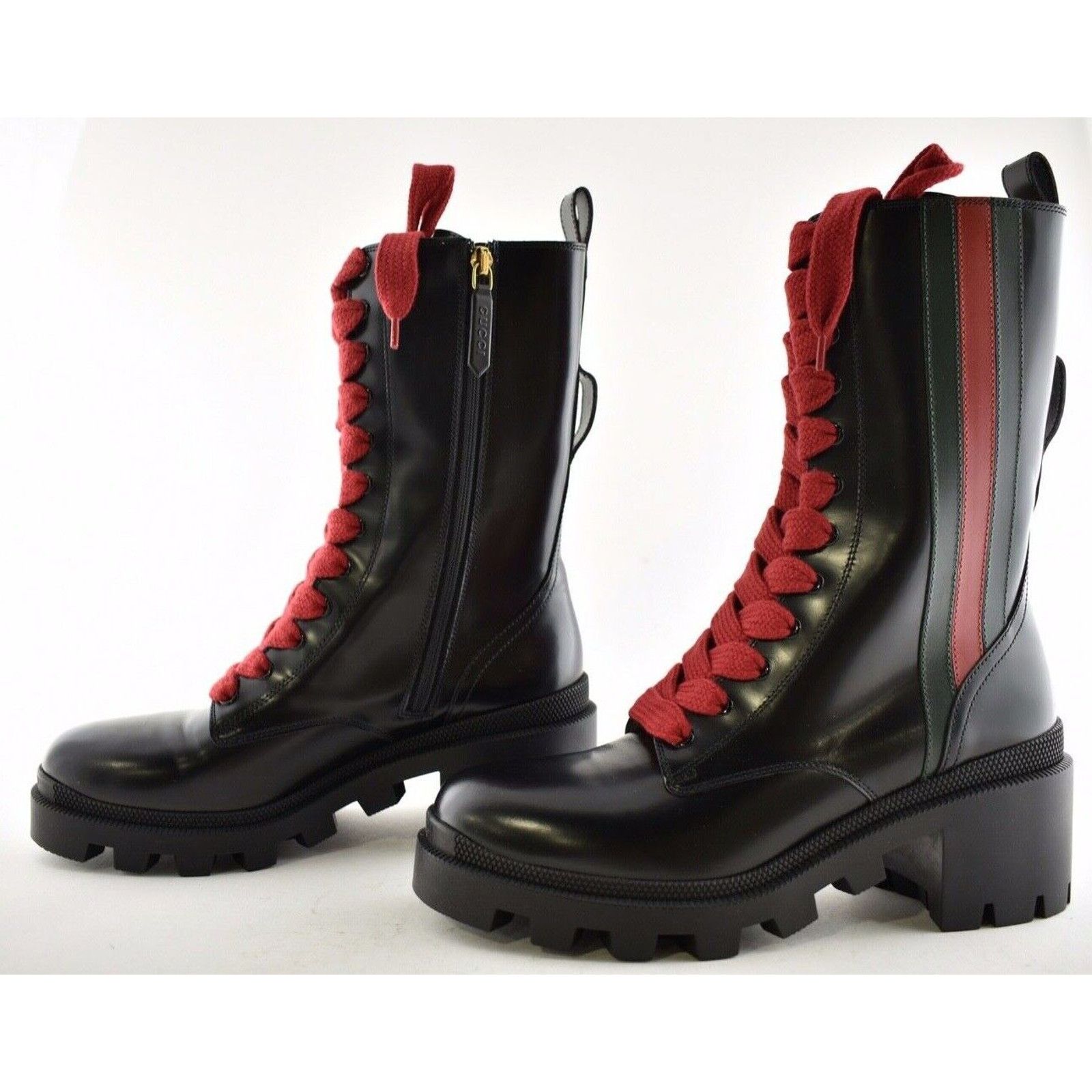 Gucci Gucci Trip Black Leather Red Green Web Stripe Mid Calf Block Size US 5 / IT 35 - 9 Thumbnail