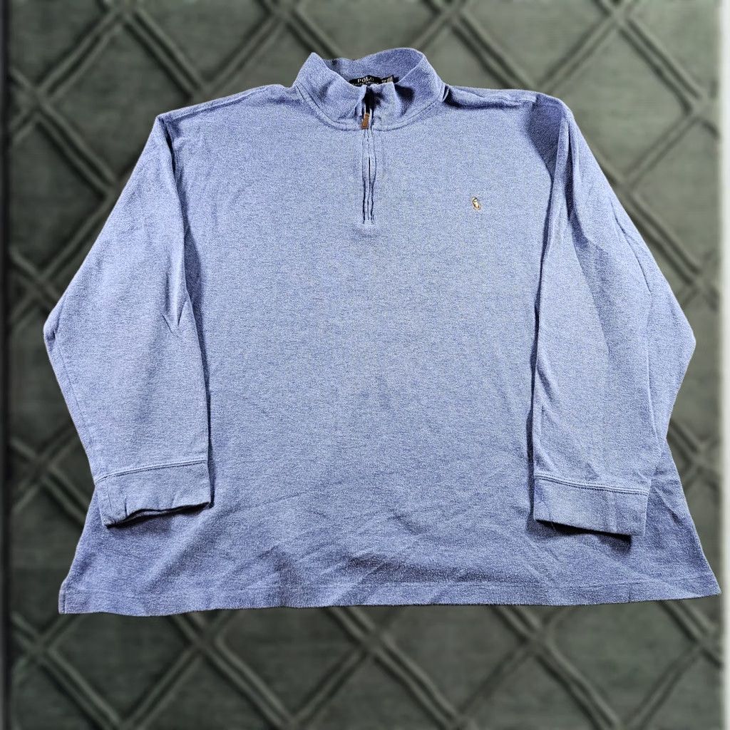 Polo Ralph Lauren Polo Ralph Lauren Sweater Mens Big 4X Blue Estate Rib 1/4 Zip Mock Neck Pullover Size US XXL / EU 58 / 5 - 1 Thumbnail