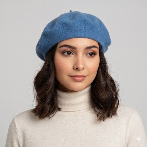 Vintage Beautiful Denim Blue Wool Beret - O/S, Unisex Size ONE SIZE - 1 Thumbnail