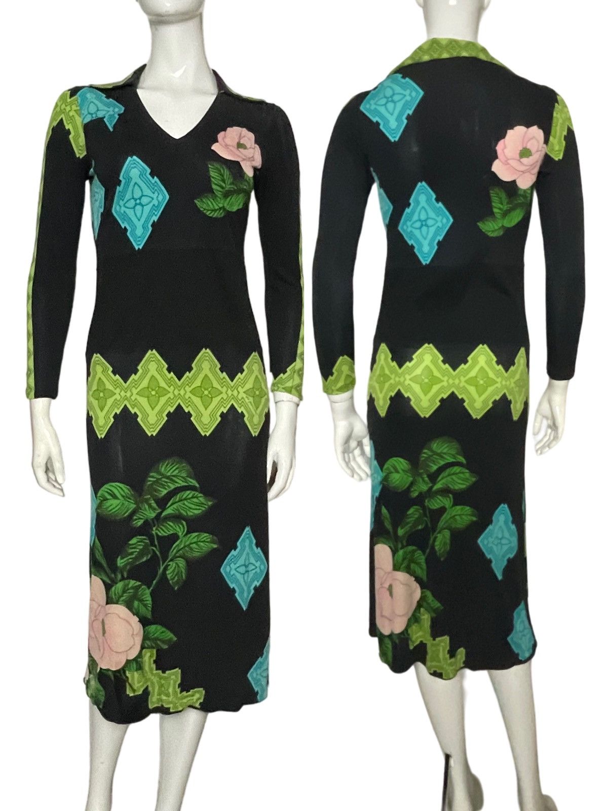 image of De Parisini Vintage 1970S Silk Jersey Dress in Black, Women's (Size Small)