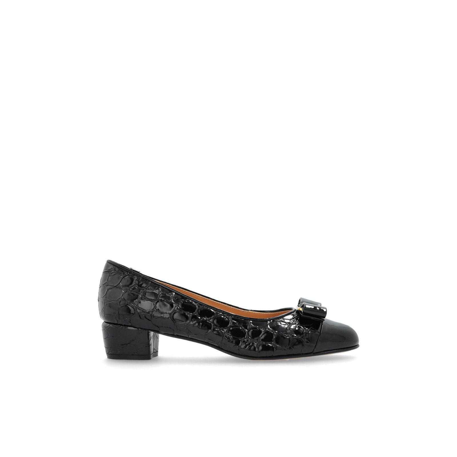 FERRAGAMO Vara Black Patent Leather 35mm Heel Shoes New & Au