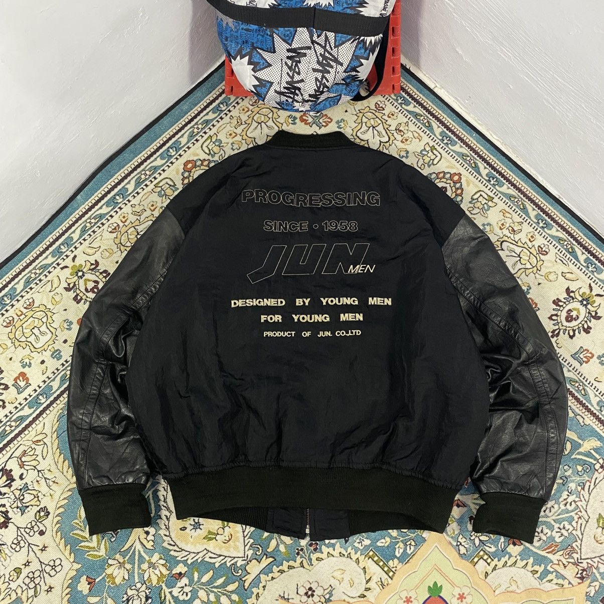 1990s-Jun Men Bombers Varsity Leather Sleeve Jacket