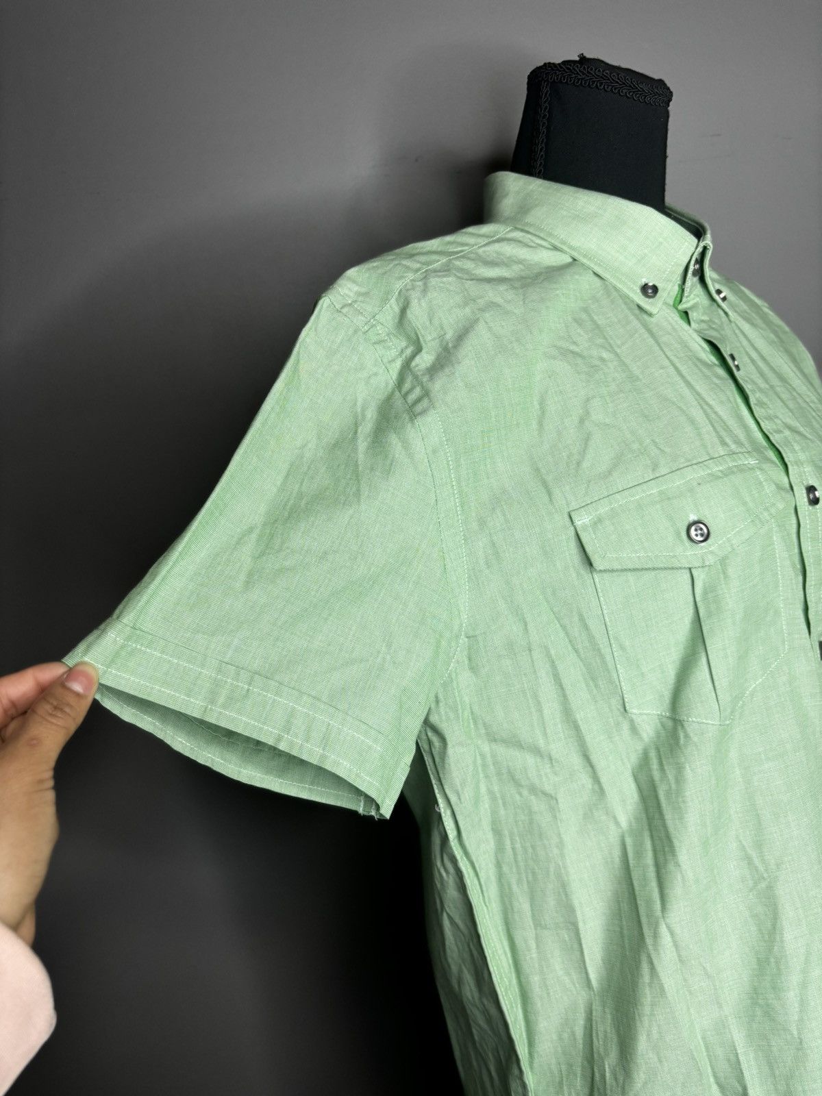 Express Mens Shirt Size M Sage Short Sleeve Button Up Collared Size US M / EU 48-50 / 2 - 3 Thumbnail