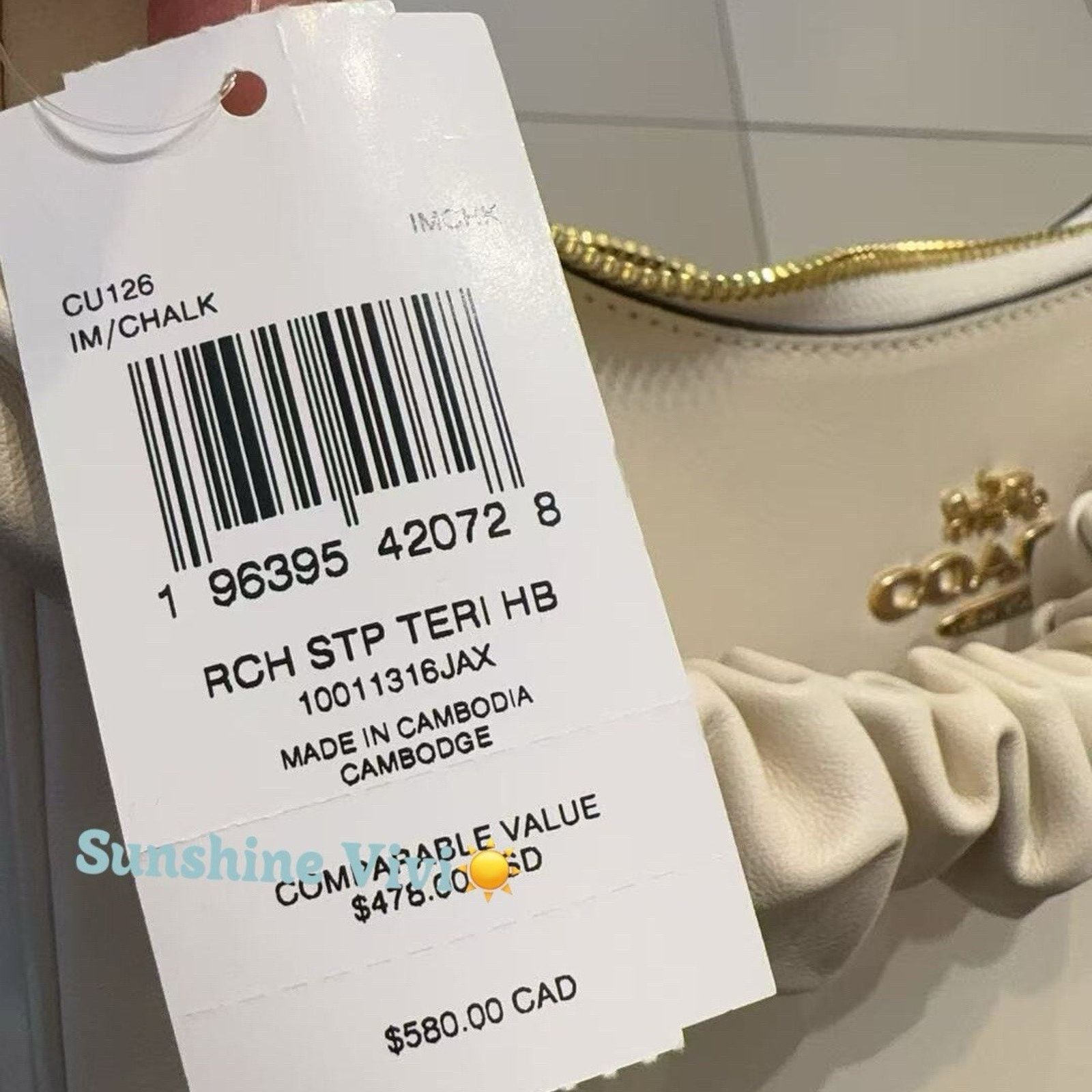 Coach NWT Coach Teri Hobo Bag Handbag Leather CU126 Gold /Chalk Size ONE SIZE - 4 Thumbnail
