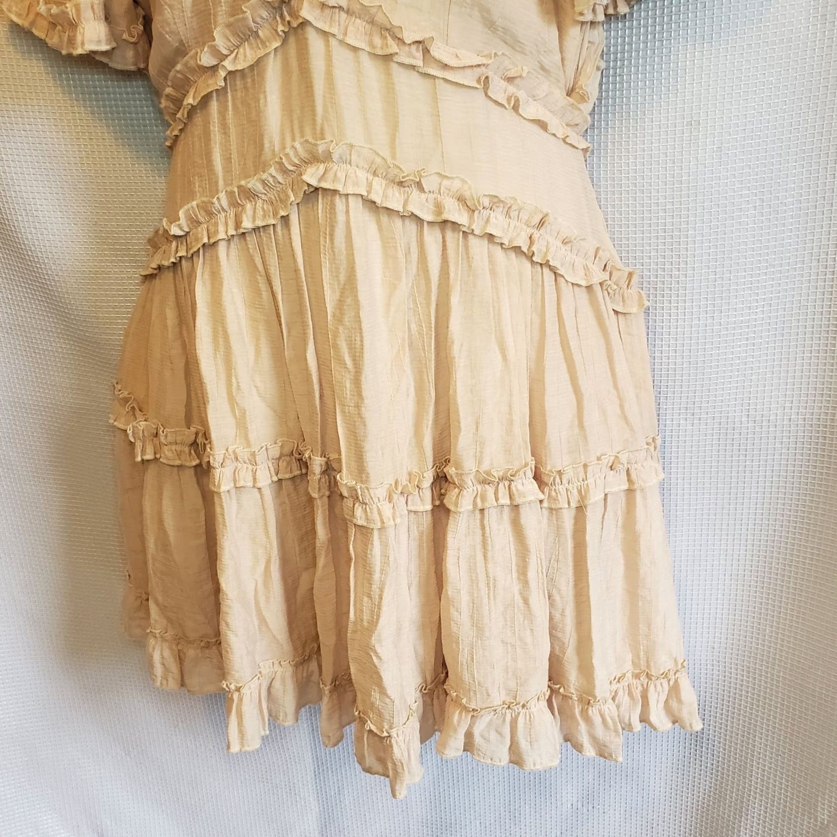 Vintage Entro Womens L Tiered Backless Mini Dress Boho Pink Lined V-Neck Bell Sleeve Button Zipper Size L / US 10 / IT 46 - 3 Thumbnail