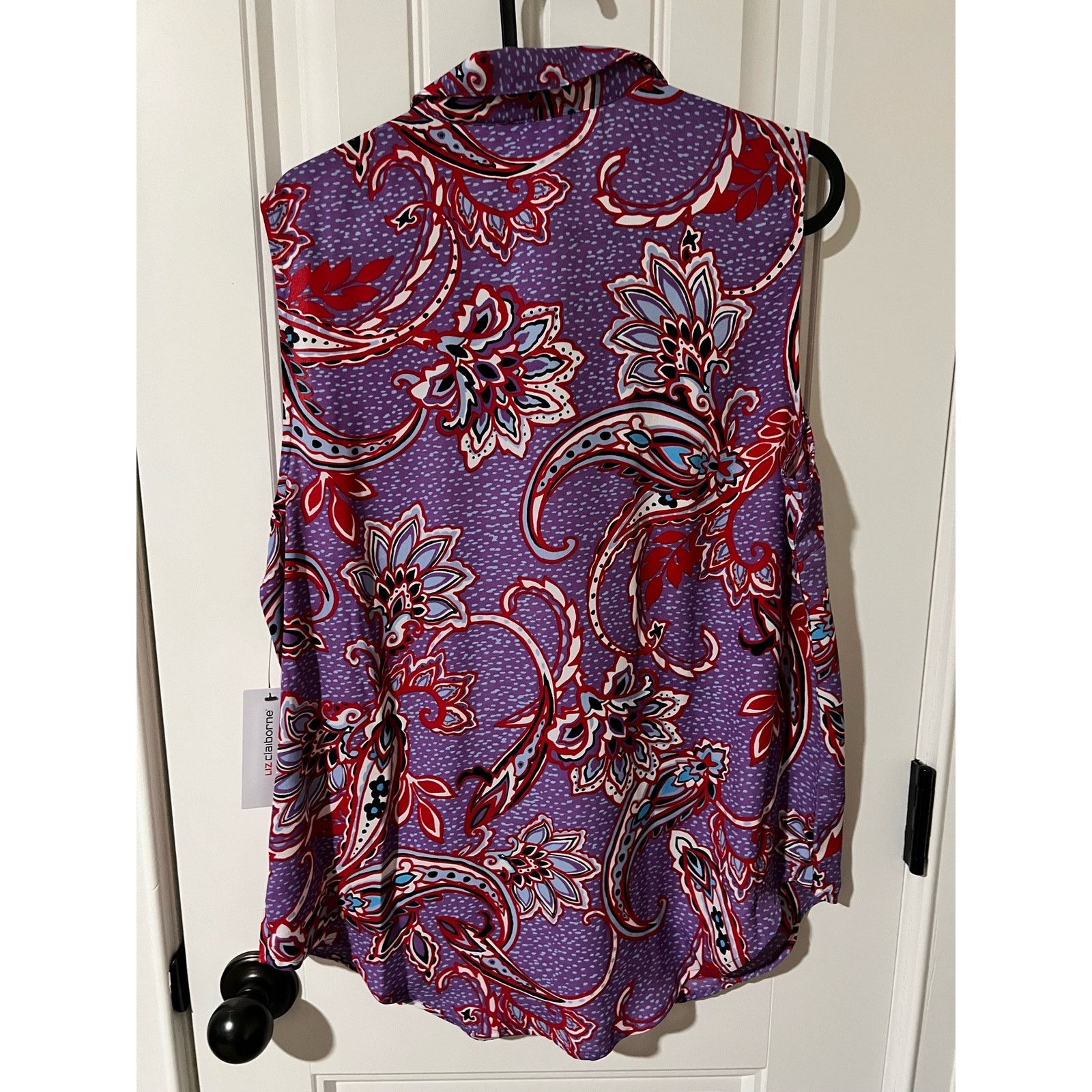 Liz Claiborne Sleeveless Blouse Purple Bloom Paisley Medium Top Pocket Size M / US 6-8 / IT 42-44 - 10 Thumbnail