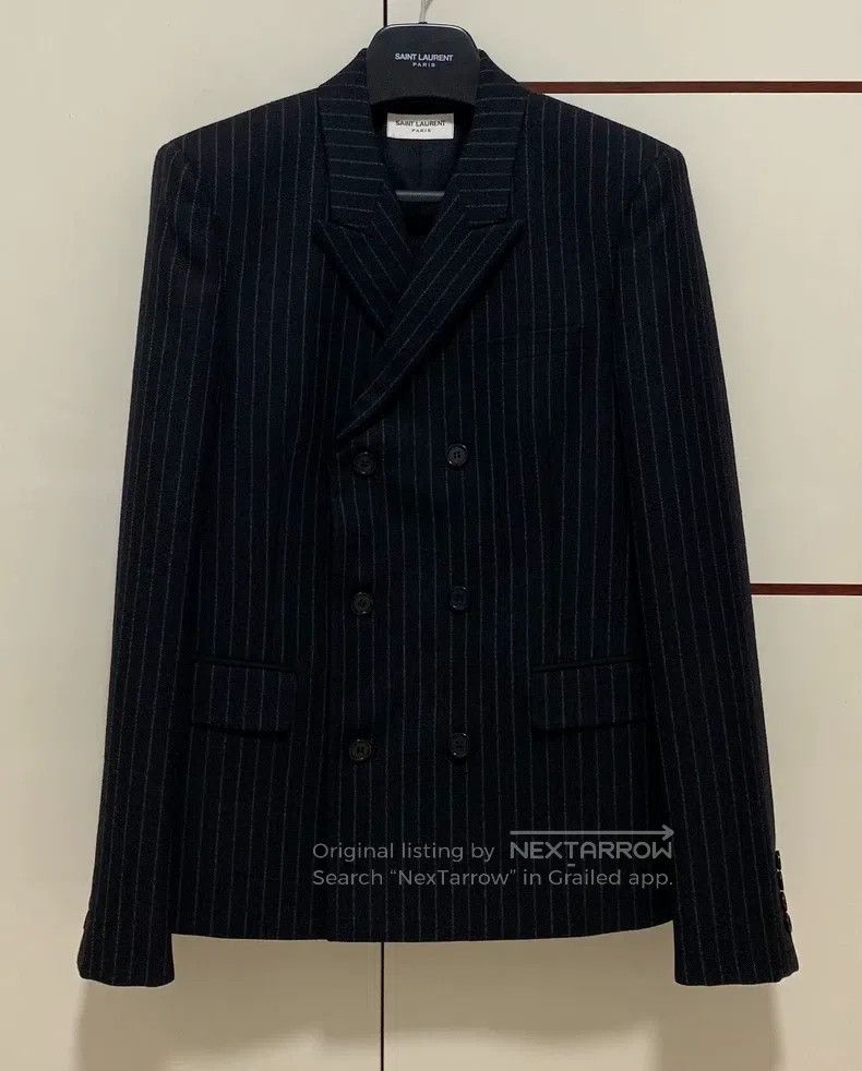 Saint Laurent Paris Saint Laurent Paris Black Striped Double Breasted Peak Lap Size US S / EU 44-46 / 1 - 1 Thumbnail