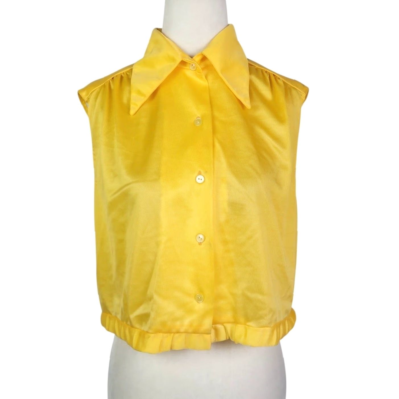 Vintage VINTAGE Marissa's Yellow Dagger Collar Crop Sleeveless Blouse Top 70s Women M Yellow Solid Cropped 70s Mens Women Girls Size M / US 6-8 / IT 42-44 - 2 Thumbnail