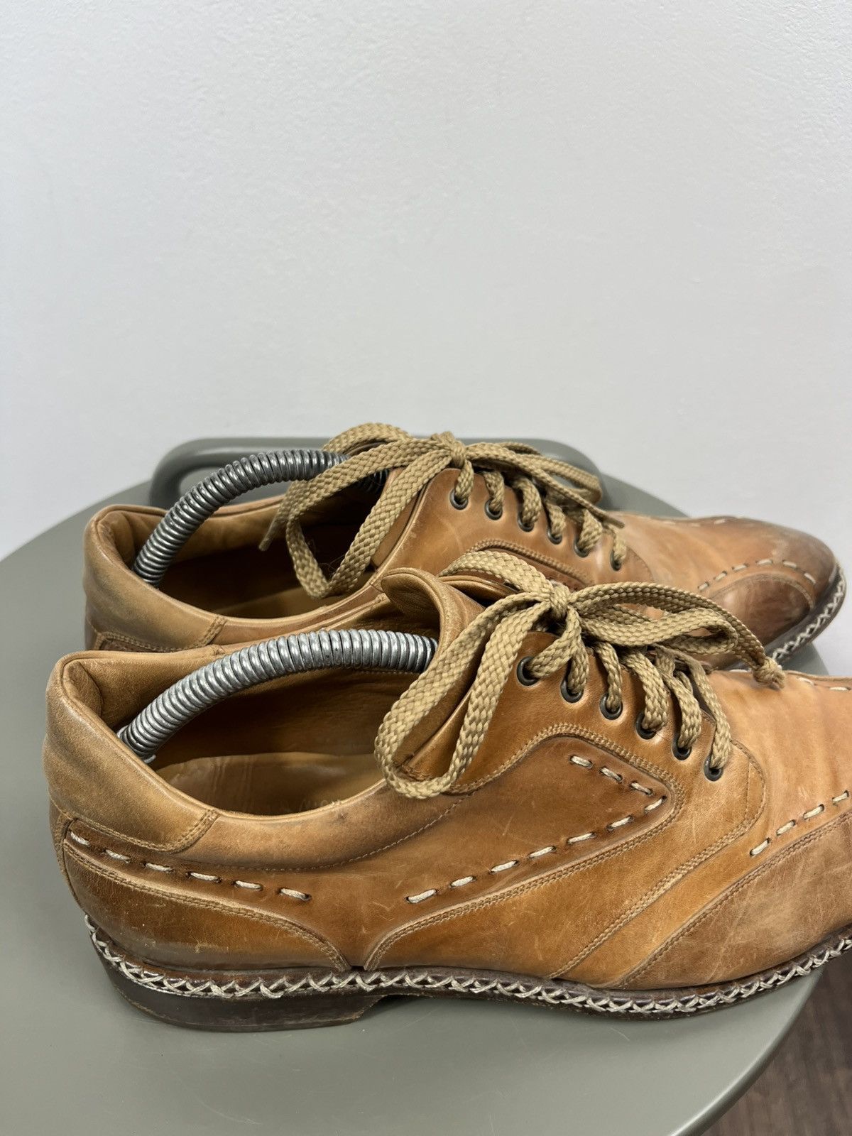 Leather Vintage Tan Leather Lace Up Shoes Hand Stitched Dress EU 42 Size US 9 / EU 42 - 4 Thumbnail