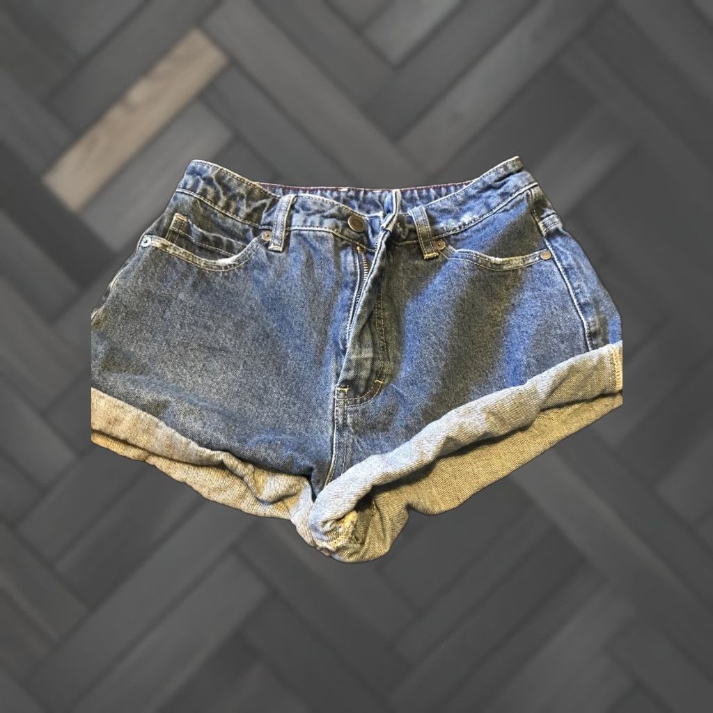 RVCA RVCA Hi Roller Jean Shorts Womens 26 Blue Distressed Denim Cuffed Hem 5-Pockets Size 26" / US 2 / IT 38 - 1 Thumbnail