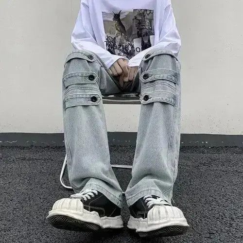 Japanese Brand Street Niche Style Zipper Leg Denim Cargo Pant Size US 30 / EU 46 - 2 Thumbnail