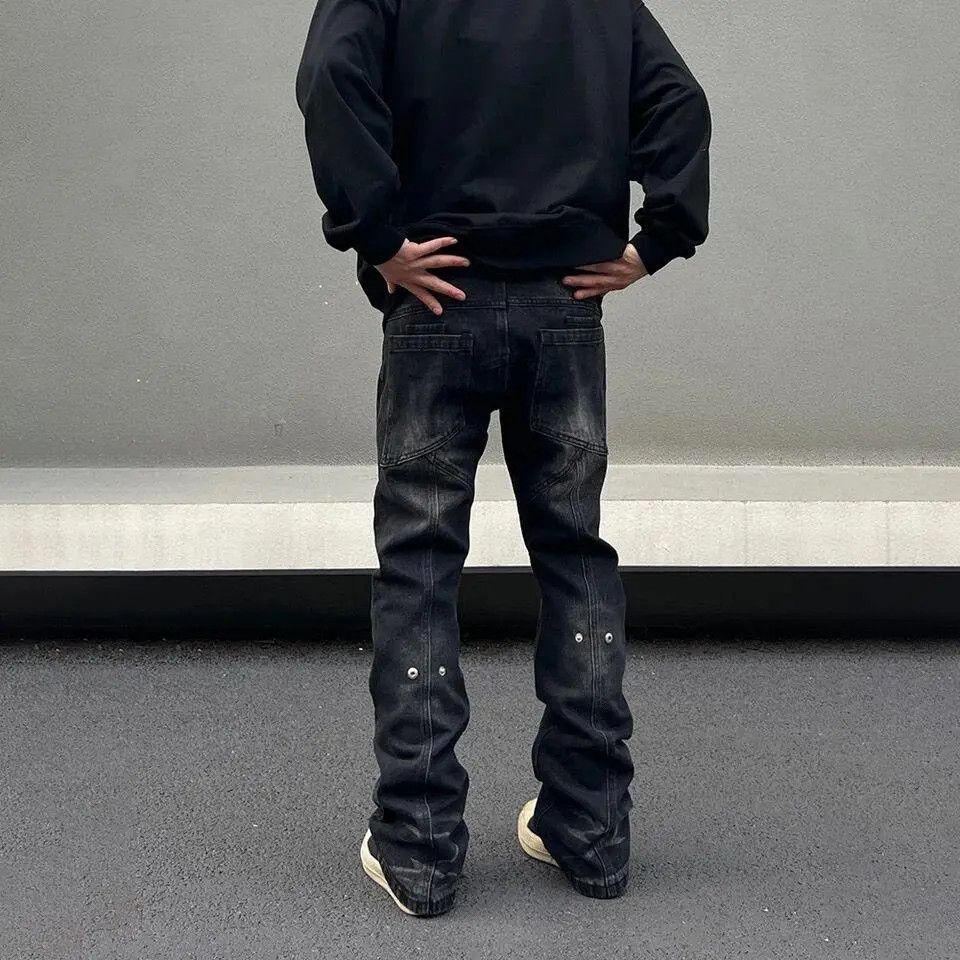 Japanese Brand × Jean Stack Wide Leg Black Denim Jeans, Opium Size US 34 / EU 50 - 4 Thumbnail