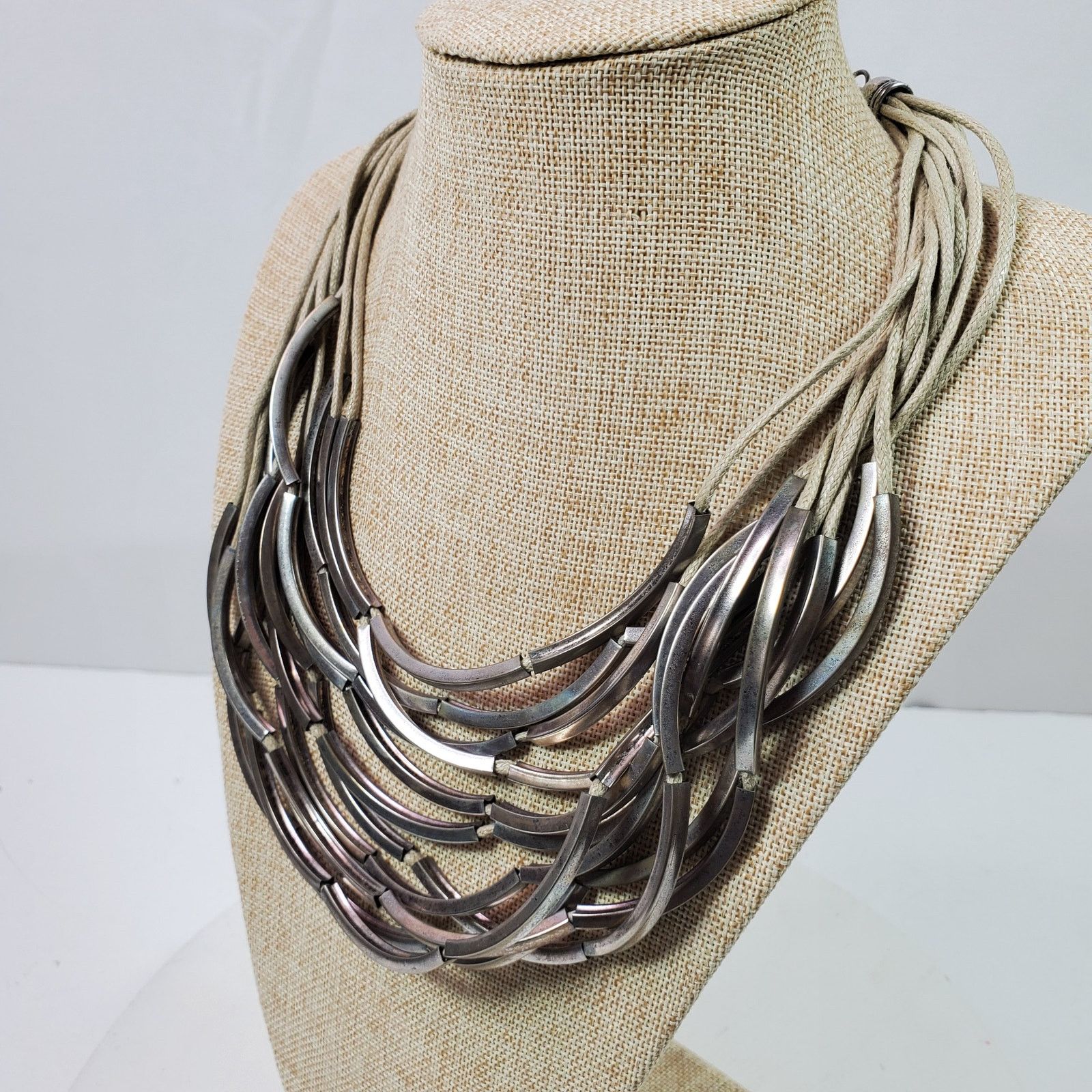 The Unbranded Brand Messy Hippie Style Silver Tone w/ Multi Rope Necklace 18" Size ONE SIZE - 3 Thumbnail
