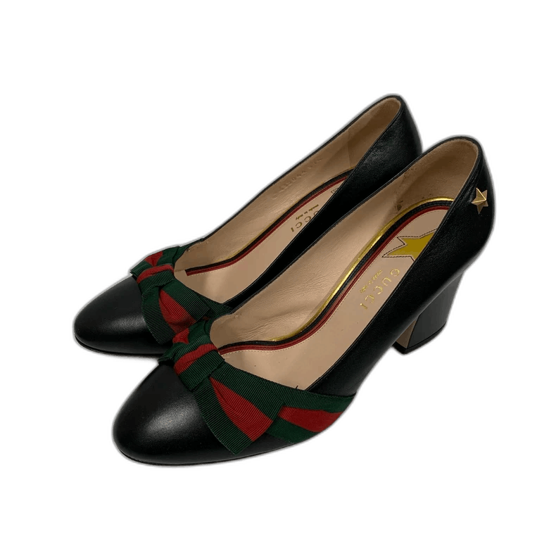 Gucci Gucci Black Heeled Shoes with Striped Bow Size US 7 / IT 37 - 1 Thumbnail
