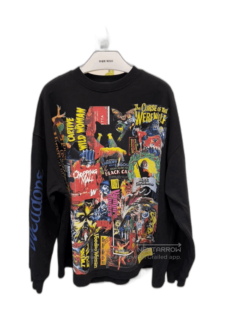 Black Graphic Sweatshirt with Movie Prints-yf.