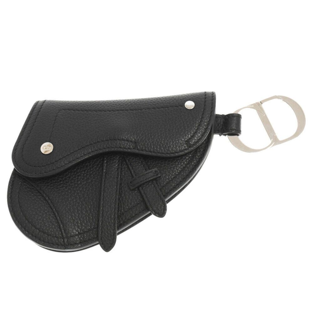 image of Dior Saddle Pouch Coin Case Leather Black Silver Hardware Accessory Key Ring Bag, Women's