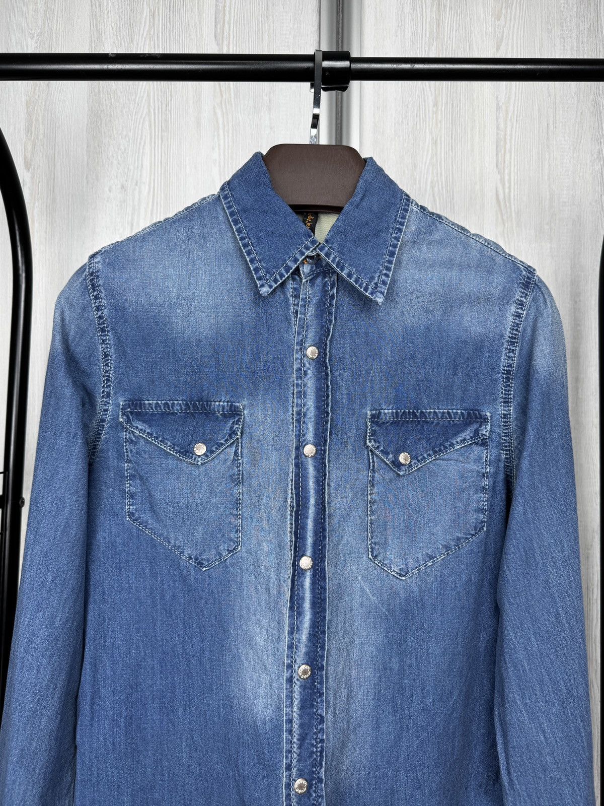 Nudie Jeans NUDIE Shirt Men's Denim Chest Pockets Faded Snap Button Sz S Size US S / EU 44-46 / 1 - 3 Thumbnail