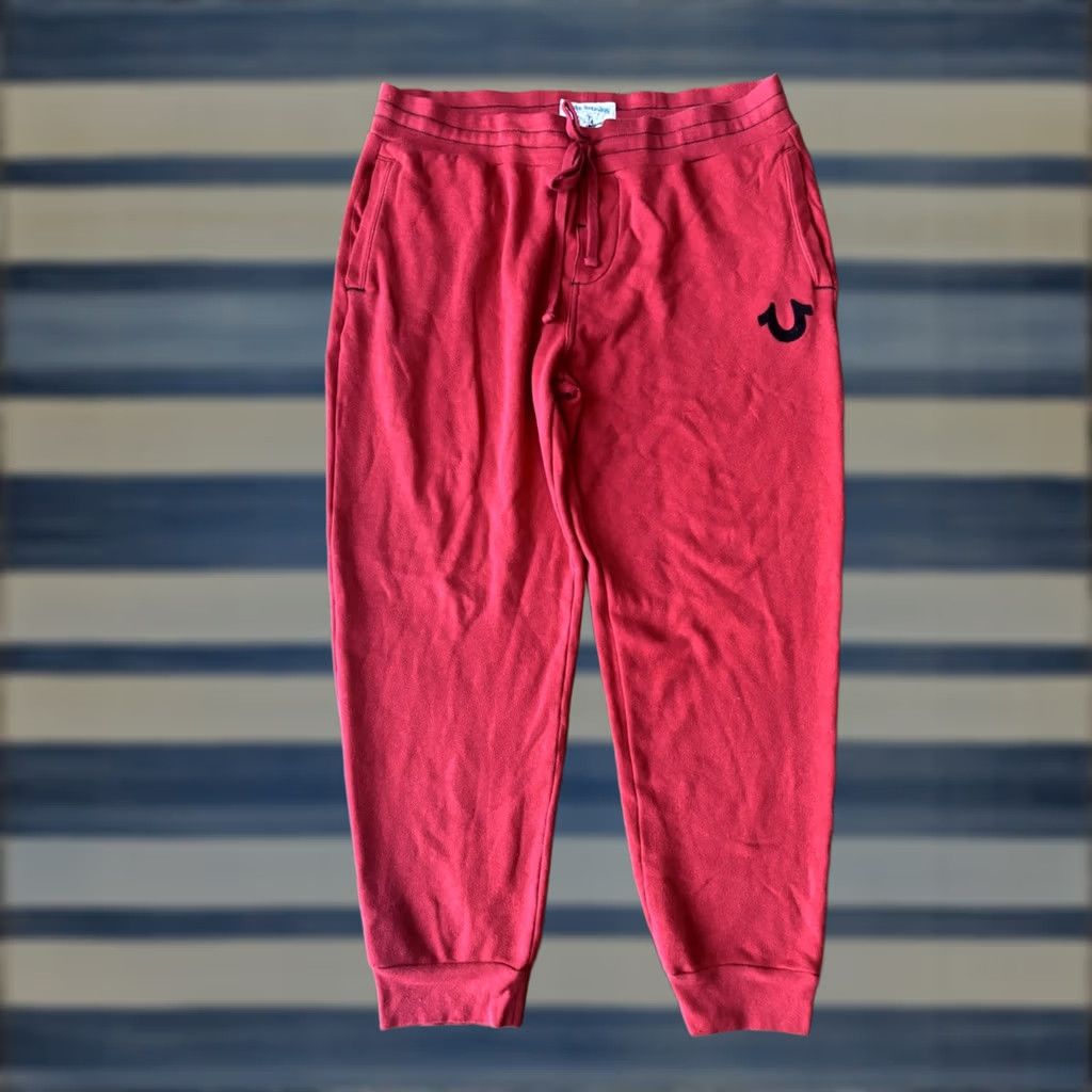 True Religion VINTAGE: True Religion Logo Jogger Sweatpants Mens 2XL Red Drawstring Striped Elastic Waist Tapered 90s Logo Gym & Training Pants Size US 39 - 1 Thumbnail