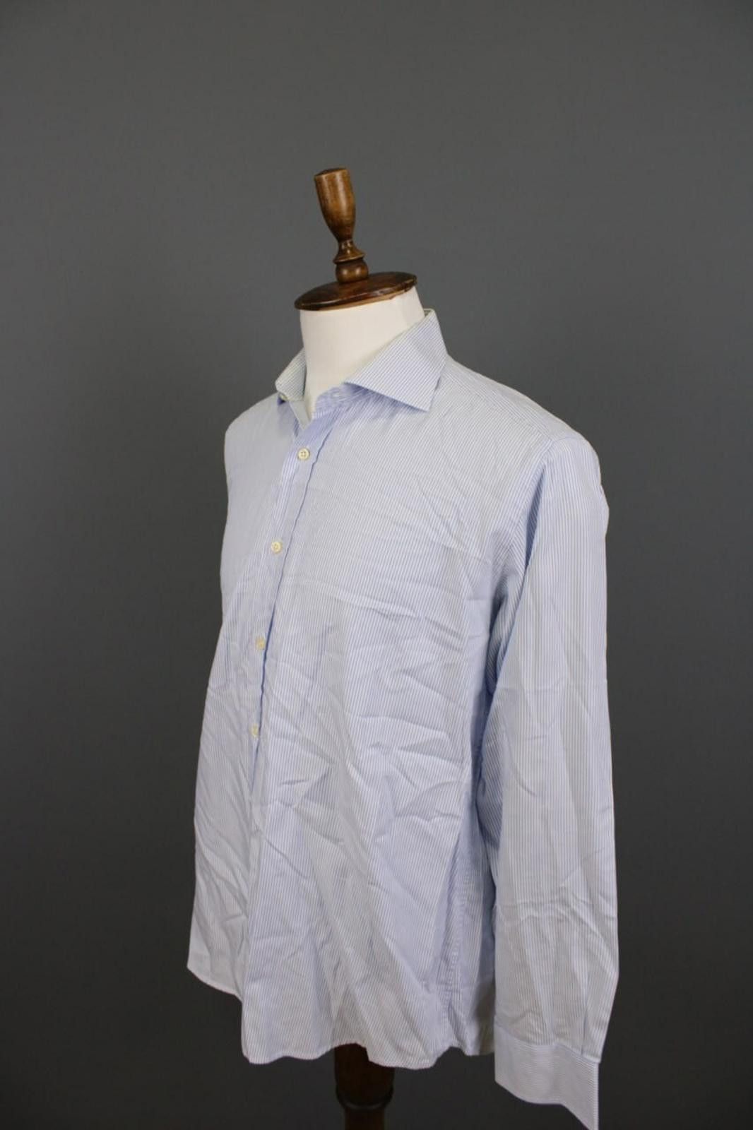 Designer Boggi Milano Blue Striped Button Down Shirt 41 / 16 Size US M / EU 48-50 / 2 - 7 Thumbnail