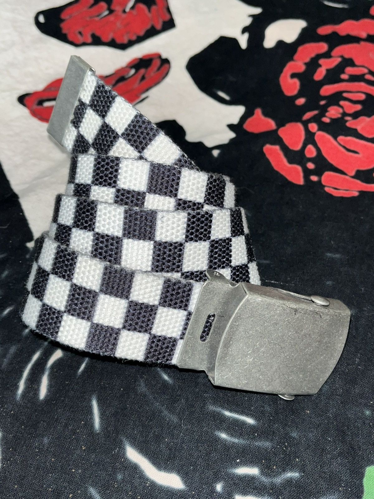 Vintage Crazy Y2K Skater Grunge Punk Black White Checkerboard Belt Size 30 - 1 Thumbnail