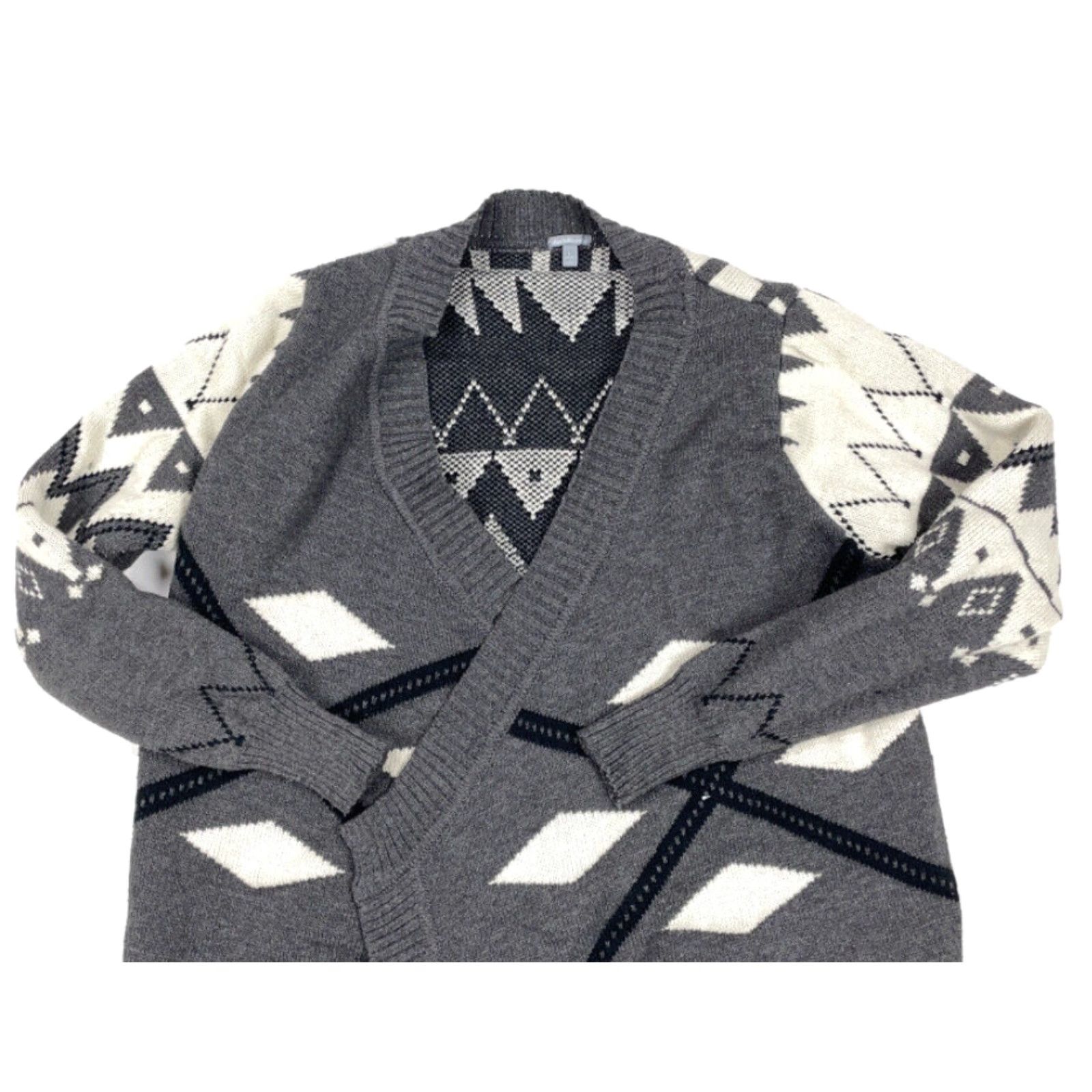 Vintage VINTAGE Charlotte Russe Cardigan Sweater Geometric Pattern Open Front 90s Tribal Boho Gray L Womens Size L / US 10 / IT 46 - 4 Thumbnail