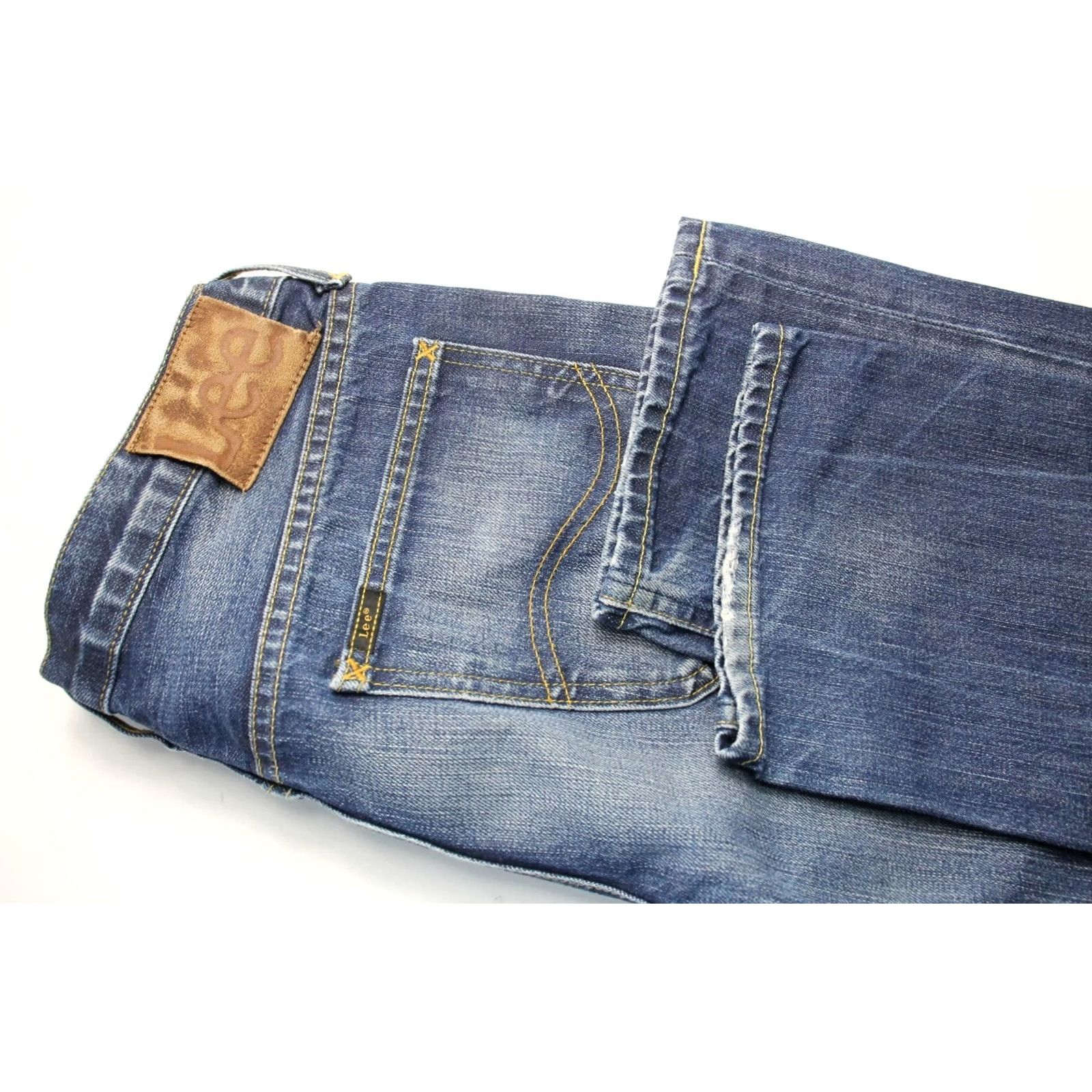 Lee Lee Jeans Slim Button Fly Daren W32/L32 Blue Logo Whiskers Fade Effect Mens Jeans Slim Fit (100% Cotton) Size US 32 / EU 48 - 5 Thumbnail