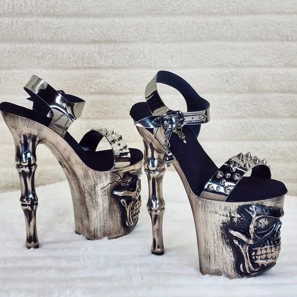 Other Rapture Silver Pewter Spike Skull & Bones 8" High Heel Platf Size US 7 / IT 37 - 1 Thumbnail