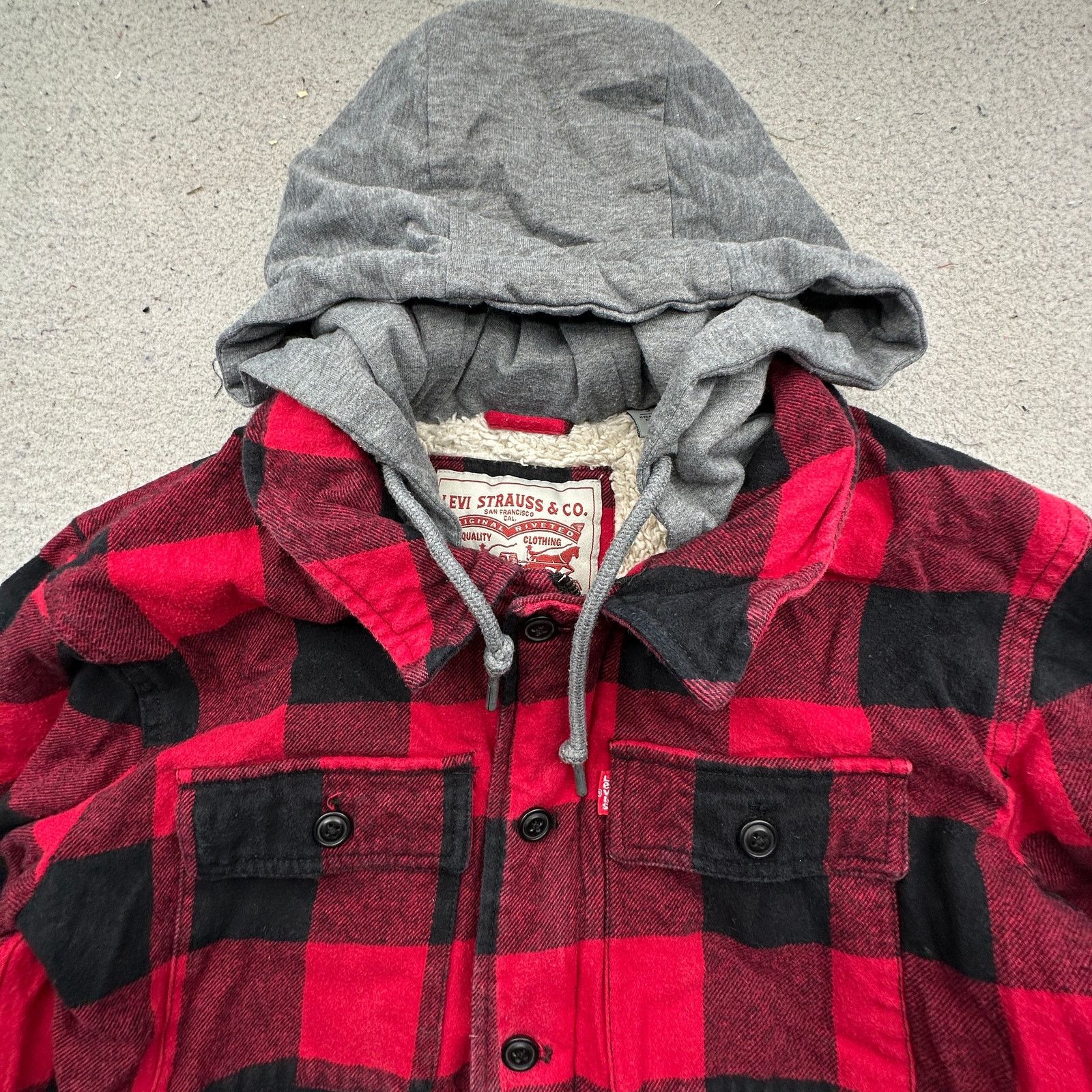 Levi's Levis Red Black Buffalo Plaid Jacket Small Sherpa Lined Size US S / EU 44-46 / 1 - 8 Thumbnail