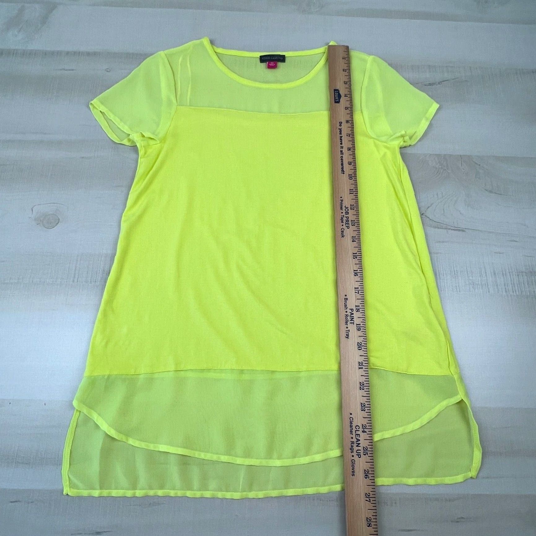 Vince Camuto Vince Camuto Women's Petite Small Yellow Short Sleeve Blouse Sheer Shoulder Hem Top Size S / US 4 / IT 40 - 5 Thumbnail