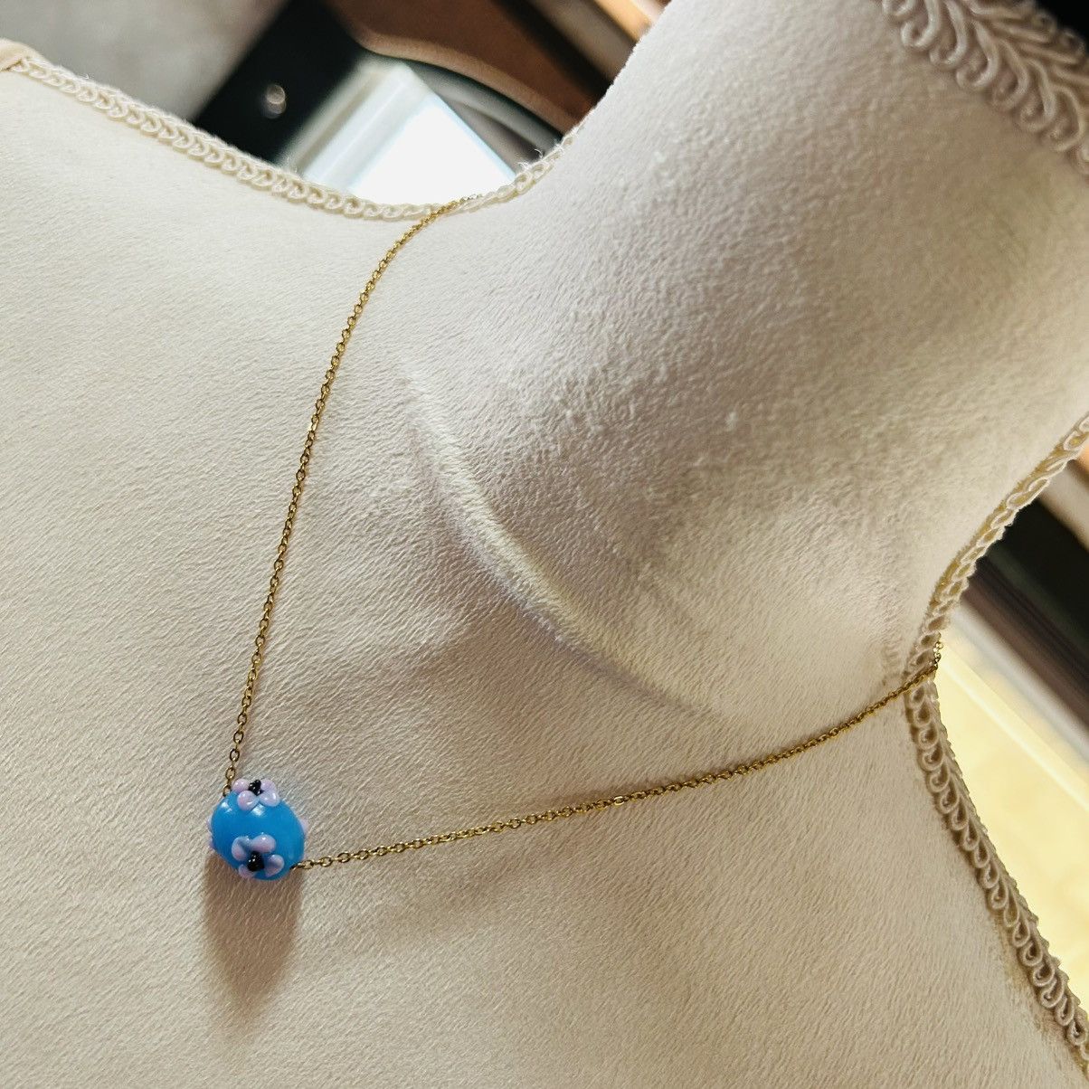 Handmade Handcrafted floral glass bead pendant on chain necklace Size ONE SIZE - 1 Thumbnail