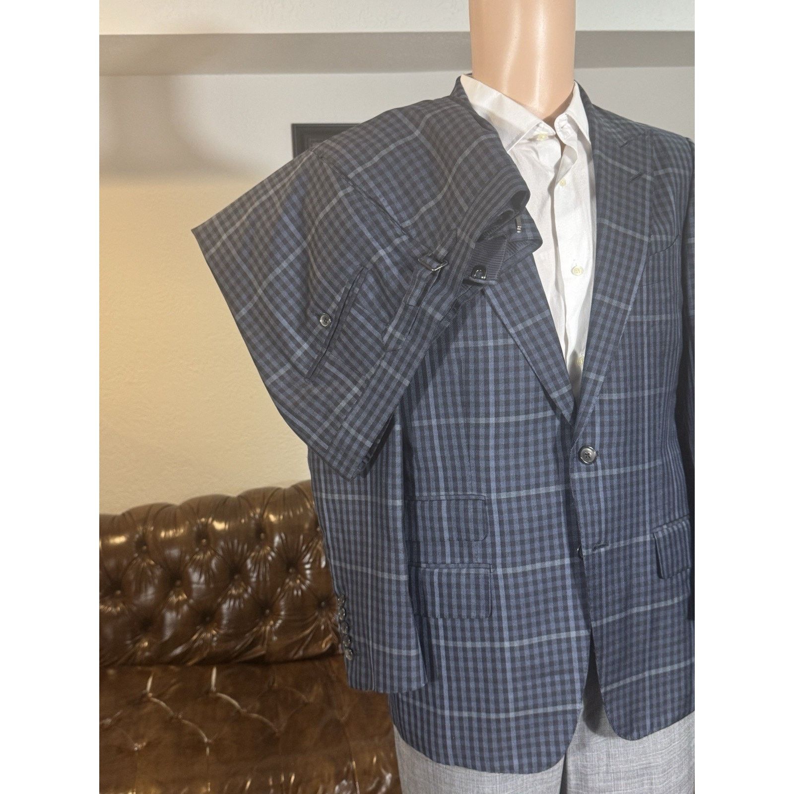 Tom Ford Tom Ford Blue Plaid Peak Lapel Suit 48 38R US O'Connor 34x27 Size 38R - 9 Thumbnail