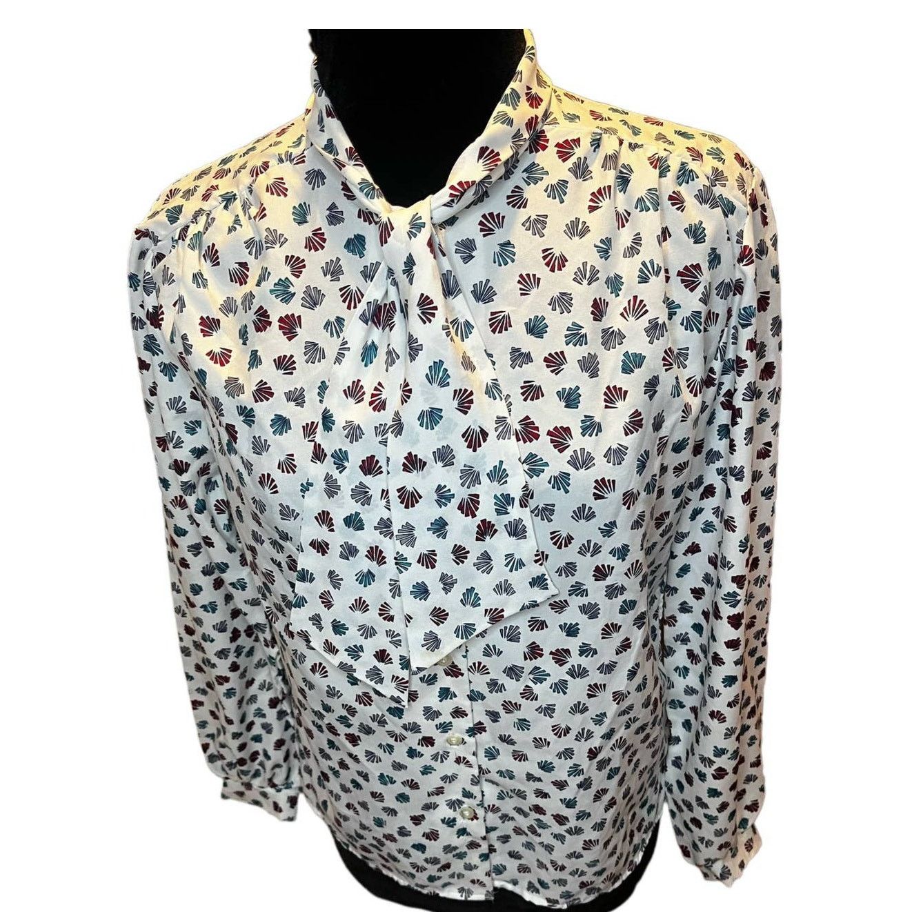 Vintage Vintage White Blue Cape Cod Fan Blouse Bow Med Large Preppy Size L / US 10 / IT 46 - 1 Thumbnail