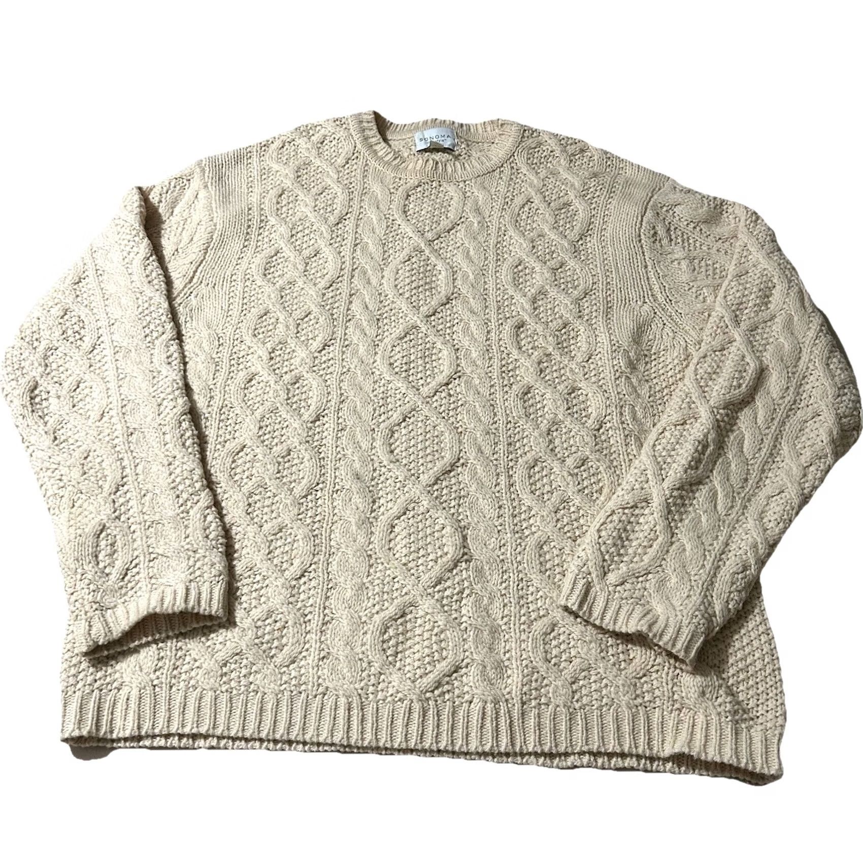 Vintage VINTAGE Sonoma Oversized Fisherman Cable-Knit Sweater L Men Cream 90s Pullover Large Size US L / EU 52-54 / 3 - 2 Thumbnail