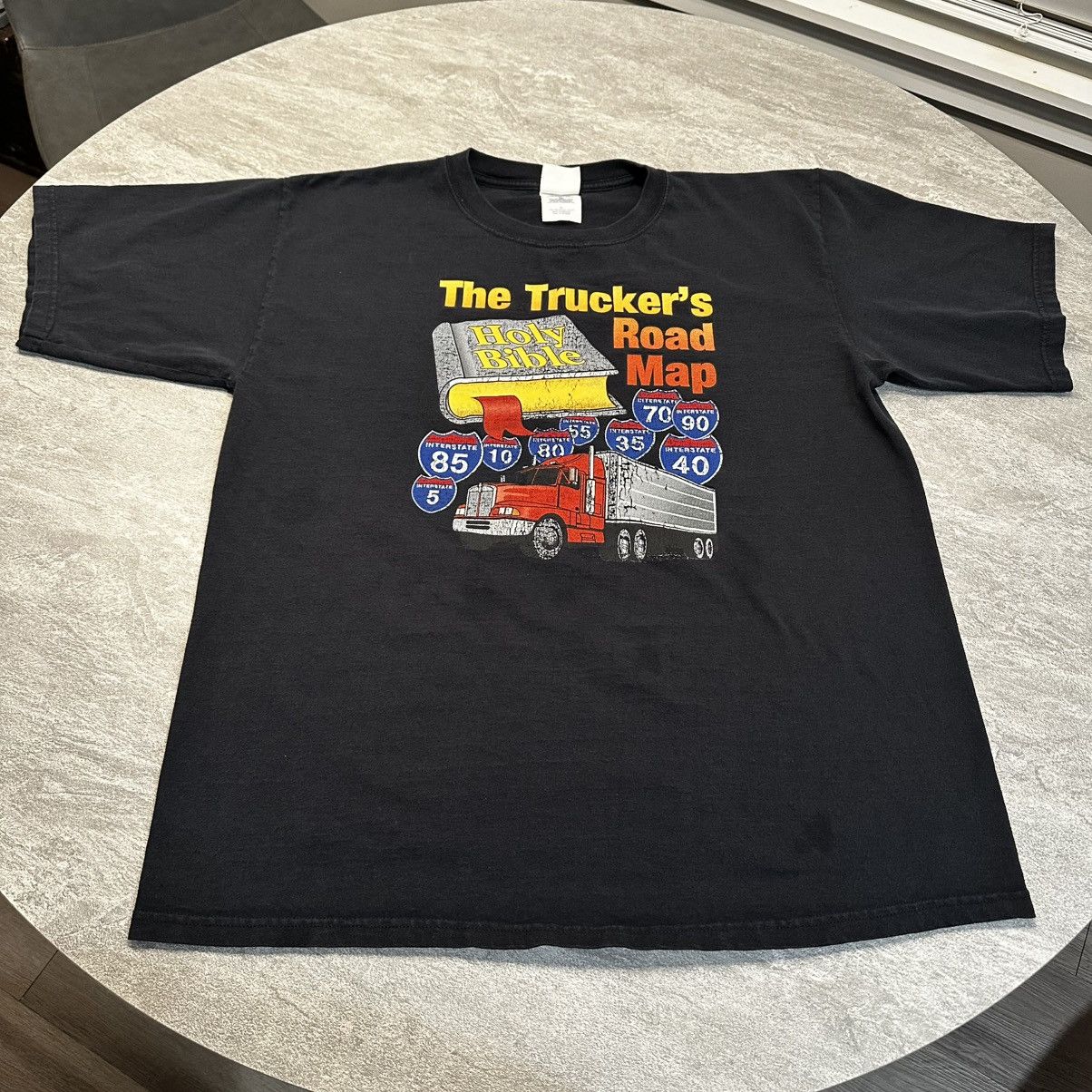 Vintage Vintage 90s Big Rig Truckers Road Map Bible Shirt Interstate Size US XL / EU 56 / 4 - 1 Thumbnail