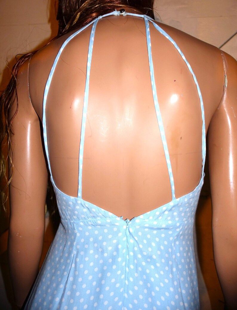 Vintage Baby Blue White Polka Dot Cut Out Maxi Dress S Size S / US 4 / IT 40 - 6 Thumbnail
