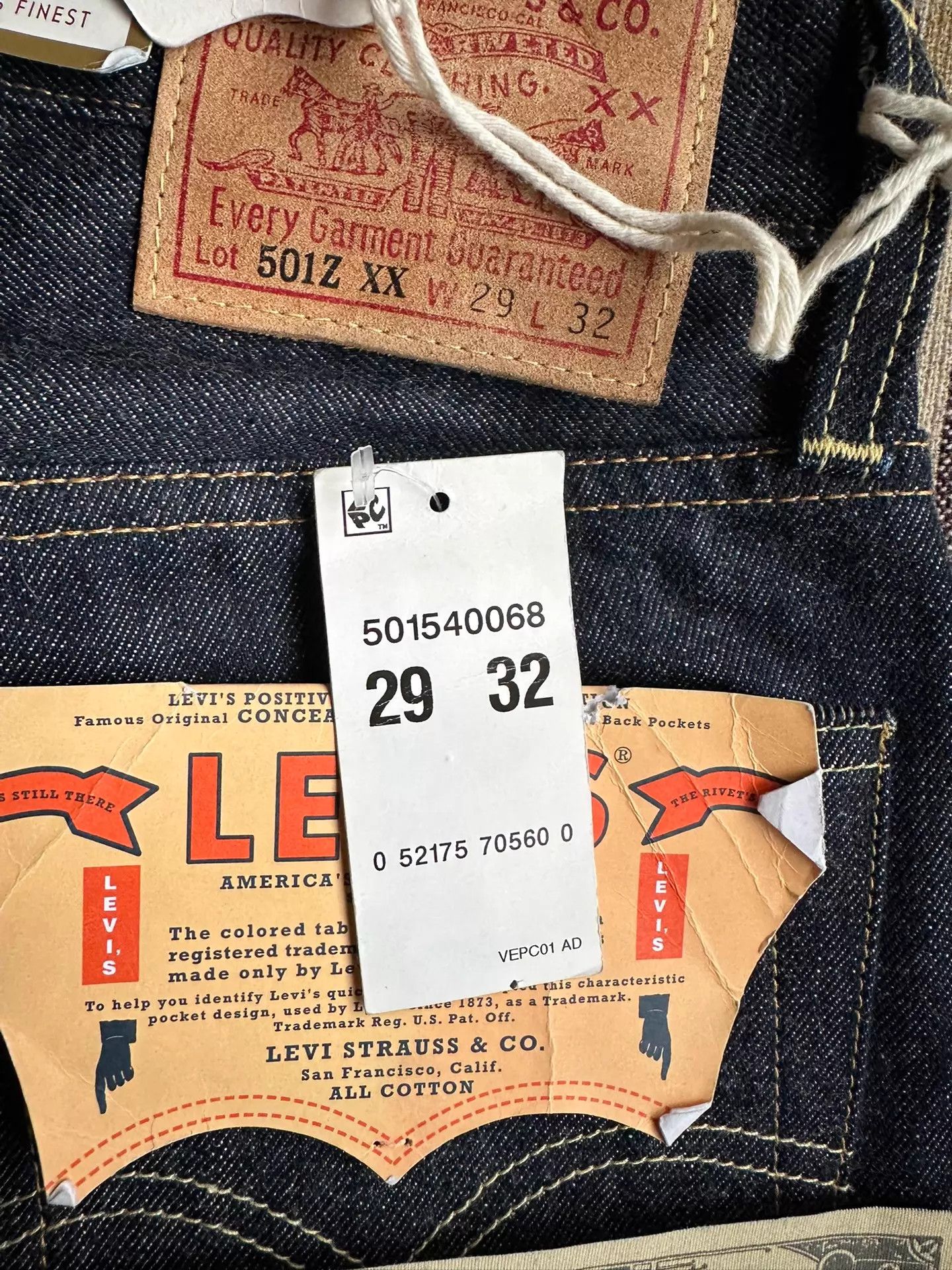 Levi's Levi’s LVC 1954 501ZXX Selvage Raw USA White Oak W29L32 Size US 29 - 6 Thumbnail