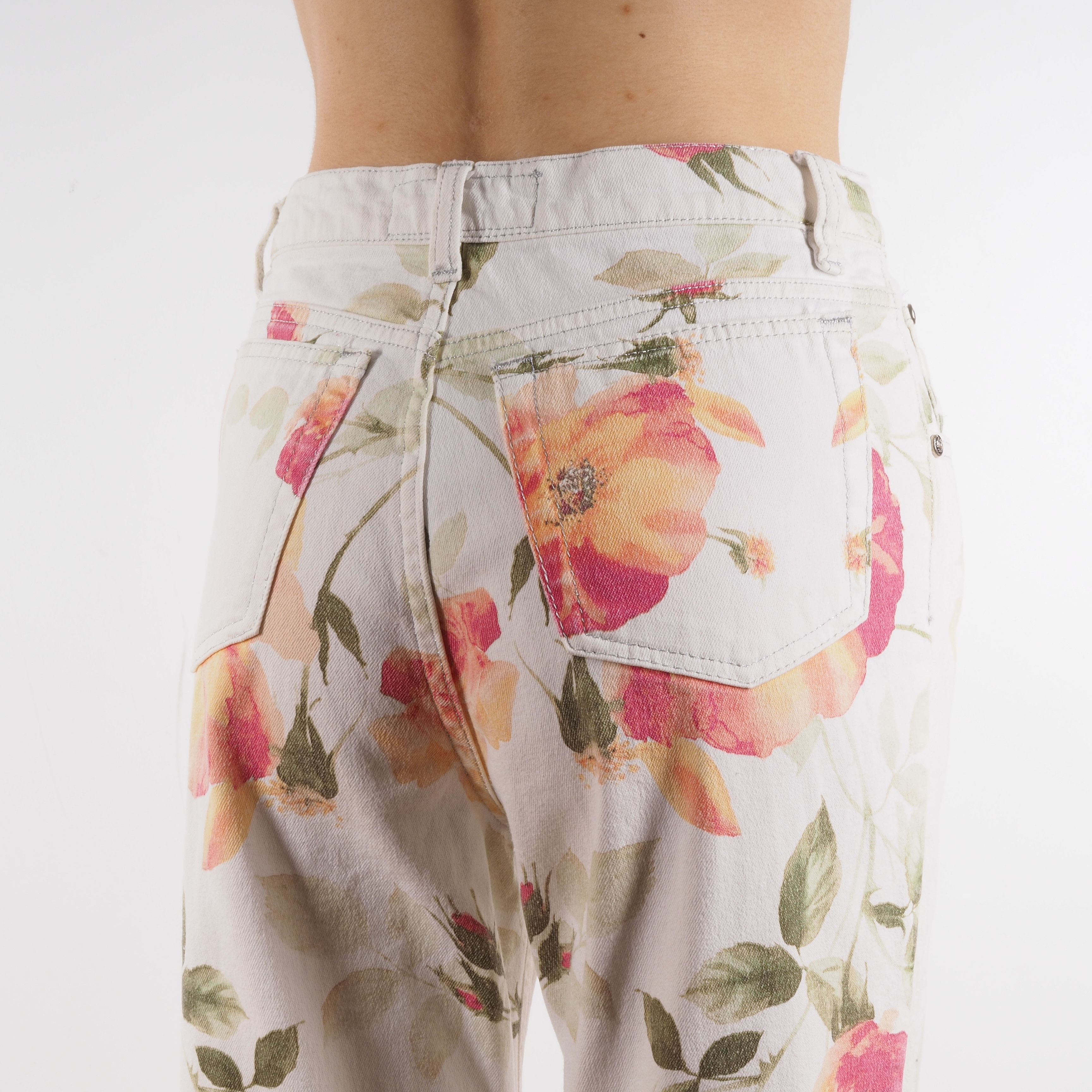 Roberto Cavalli Roberto Cavalli Vintage 90s White Floral Denim Jeans Size 27" / US 4 / IT 40 - 3 Thumbnail