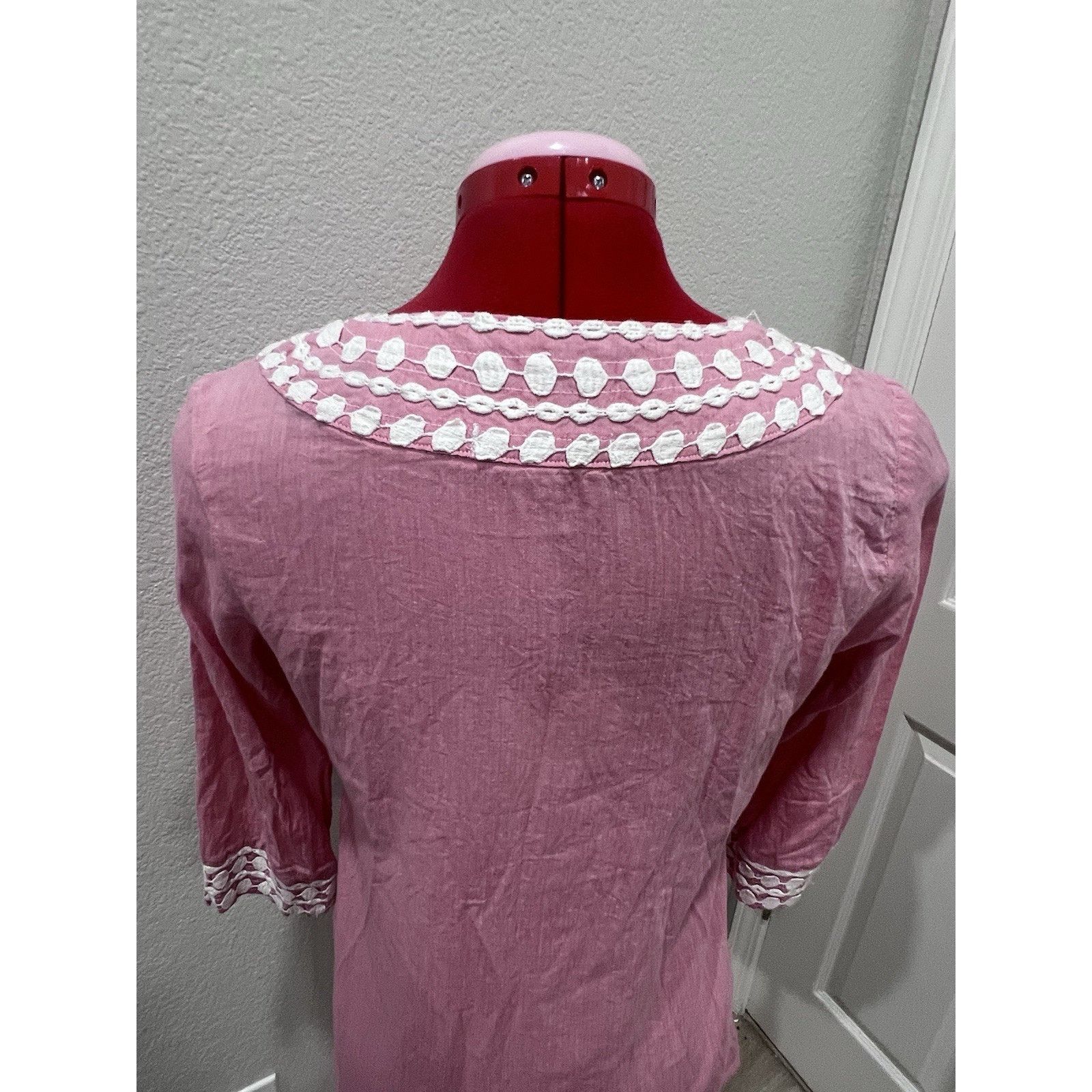 Boden Boden Light Pink Kaftan Cotton Crochet Embroidered Tunic Top Size XS / US 0-2 / IT 36-38 - 11 Thumbnail