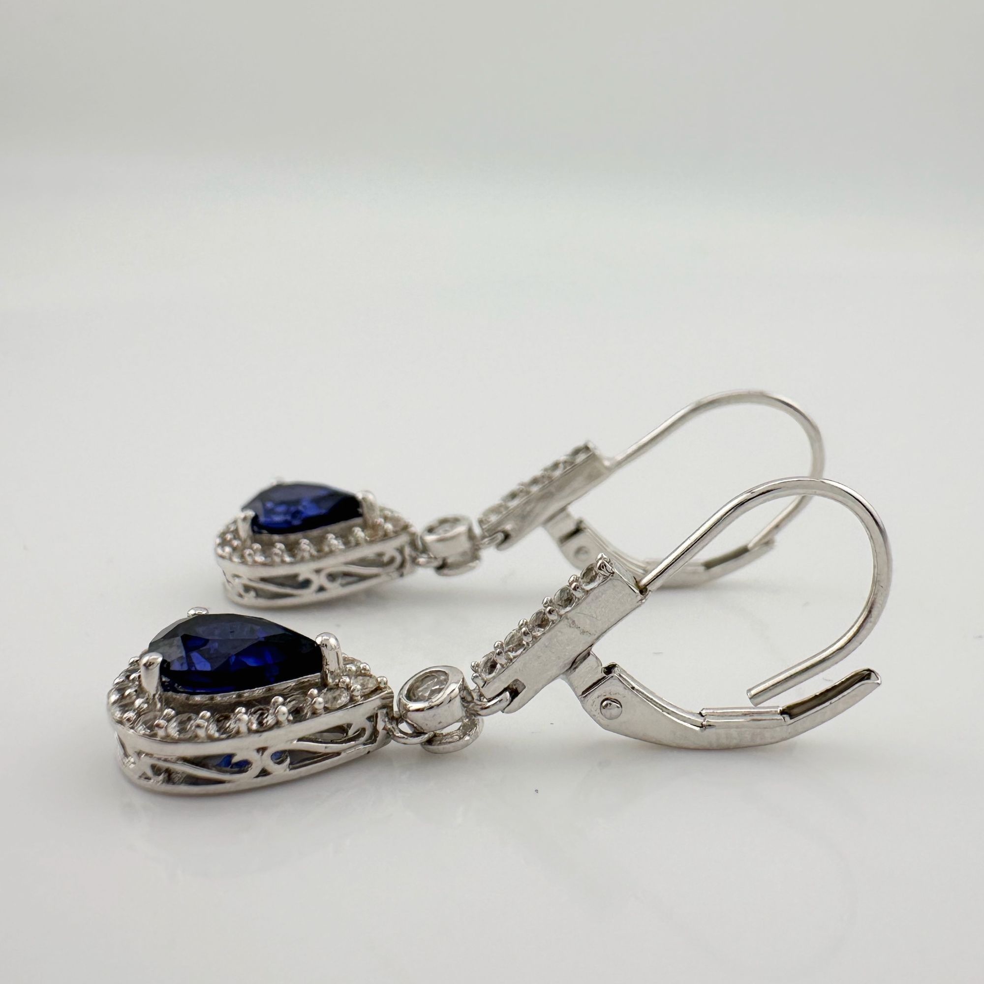 Other Blue and White Sapphire Tear Drop Earrings in Sterling Silve Size ONE SIZE - 7 Thumbnail