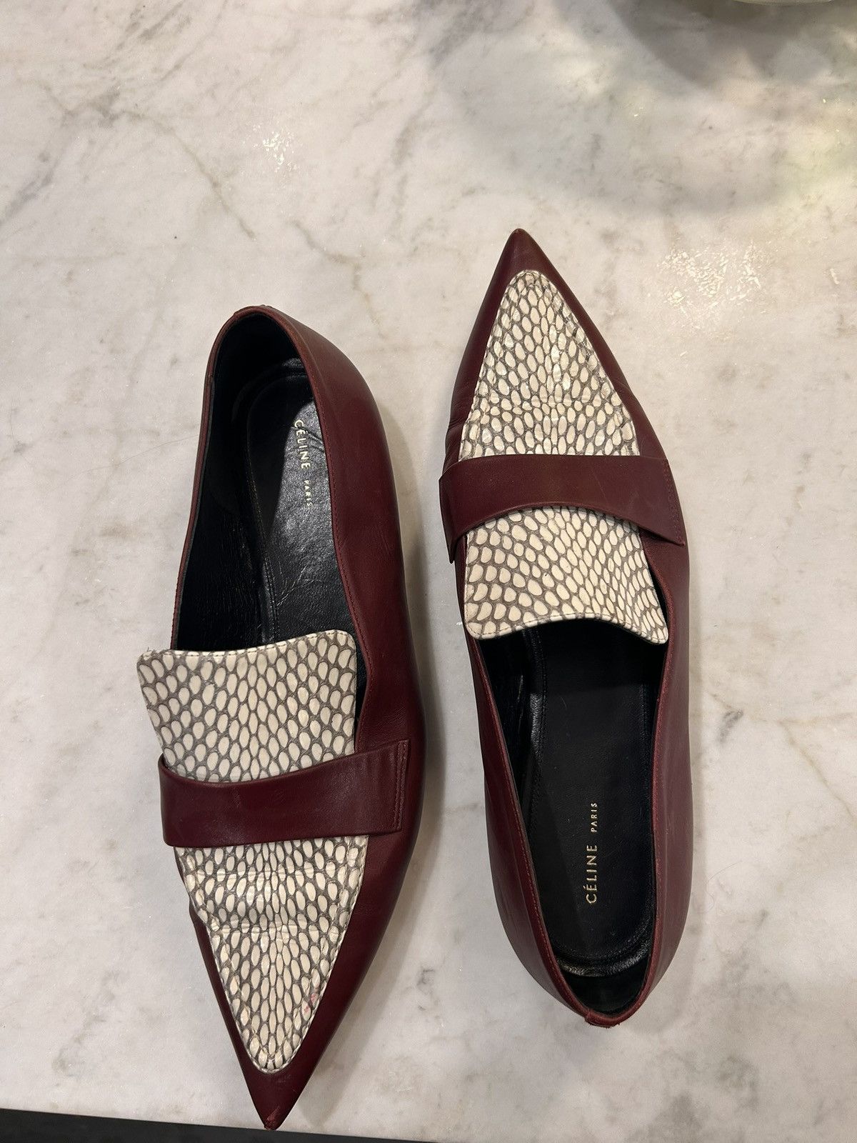 Celine Celine Embossed Burgundy and Cream Patterned Loafers Size US 9 / IT 39 - 2 Thumbnail
