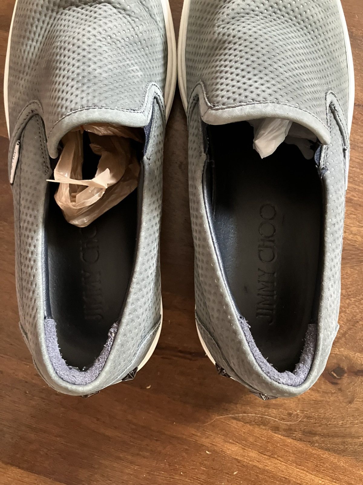 Jimmy Choo Jimmy Choo Grey/Green Skater Suede Leather Slip on Sneakers Size US 10.5 / IT 40.5 - 6 Thumbnail
