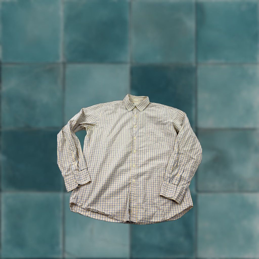 J.Crew J.Crew Shirt Mens Large Yellow Blue Plaid Tailored Fit Washed Casual Cotton Shirt Size US L / EU 52-54 / 3 - 1 Thumbnail