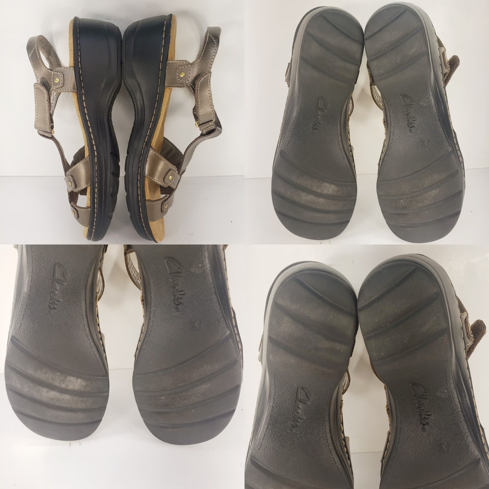 Clarks Clarks Hayla Flute Gold Leather Sandal Wedge Size US 8.5 Women Strappy Ankle Buckle Leather Upper Cushioned M Outsole Solid Gold Leather Mid Heel Size US 9 / IT 39 - 8 Thumbnail